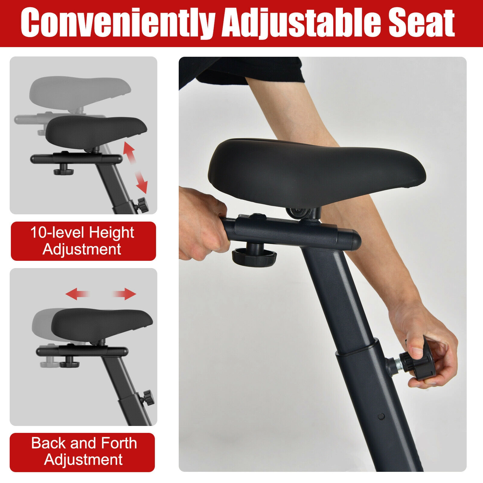 SUGIFT Unlimited Resistance Upright Air Bike Ab Machine 242.5-lb Capacity LCD Monitor Black and Red