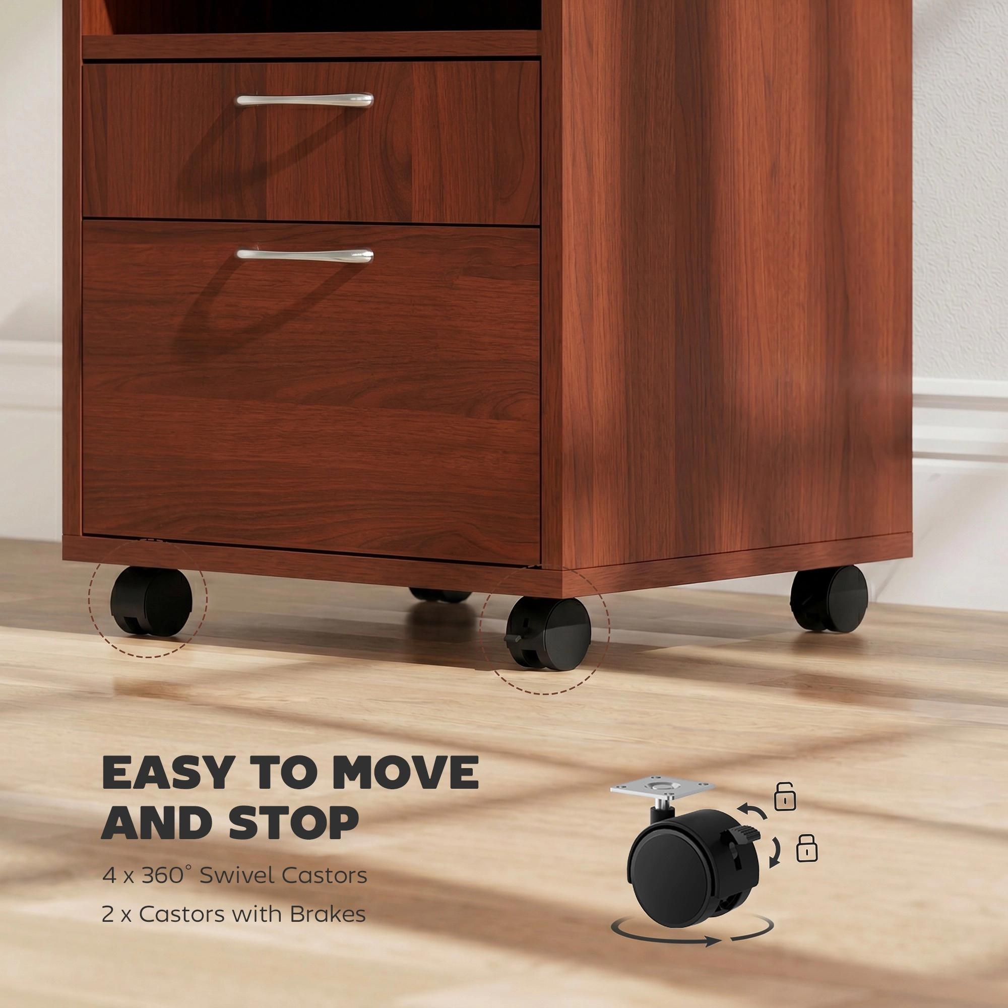 HONGGE Mobile Storage Cabinet Organizer with Drawer and Cabinet, Printer Stand Castors
