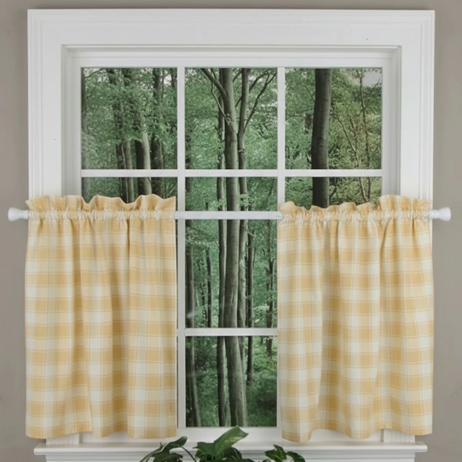 ELLIS 50% Polyester 50% Cotton Country Check Tailored With 1.5" Rod Pocket Tiers 56" x 24" Butter