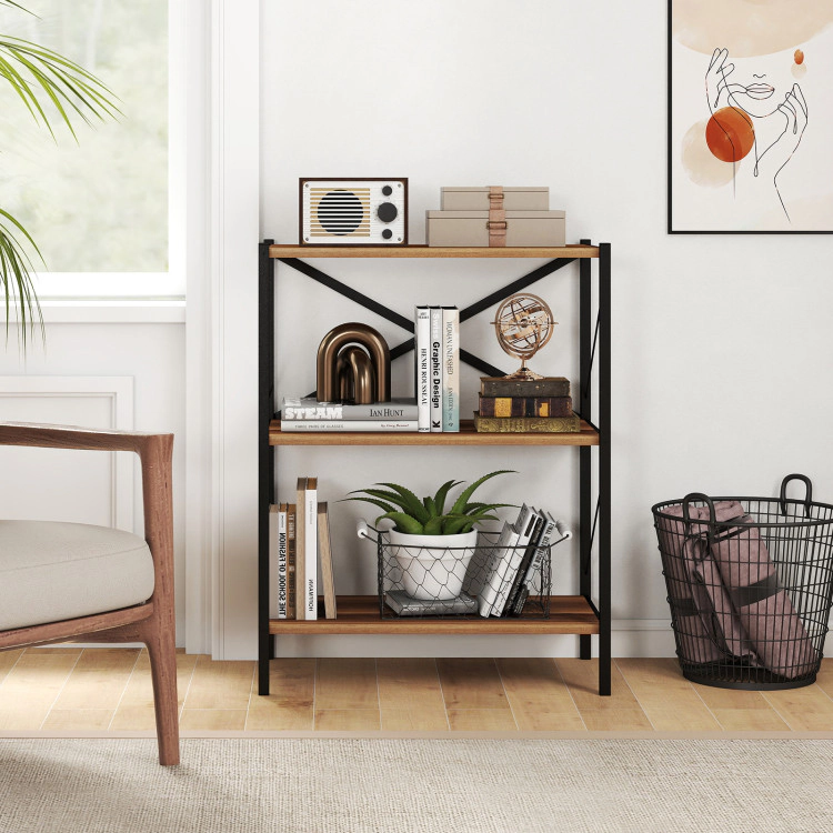 Hivvago 3-Tier Bookshelf with Heavy-Duty Metal Frame