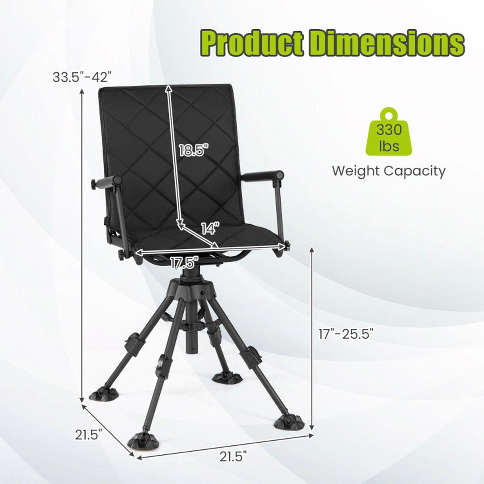 SUGIFT Black 5-Level Adjustable Silent Swivel Hunting Chair with Duck Feet 21.5-in W 330-lb Seat Capacity