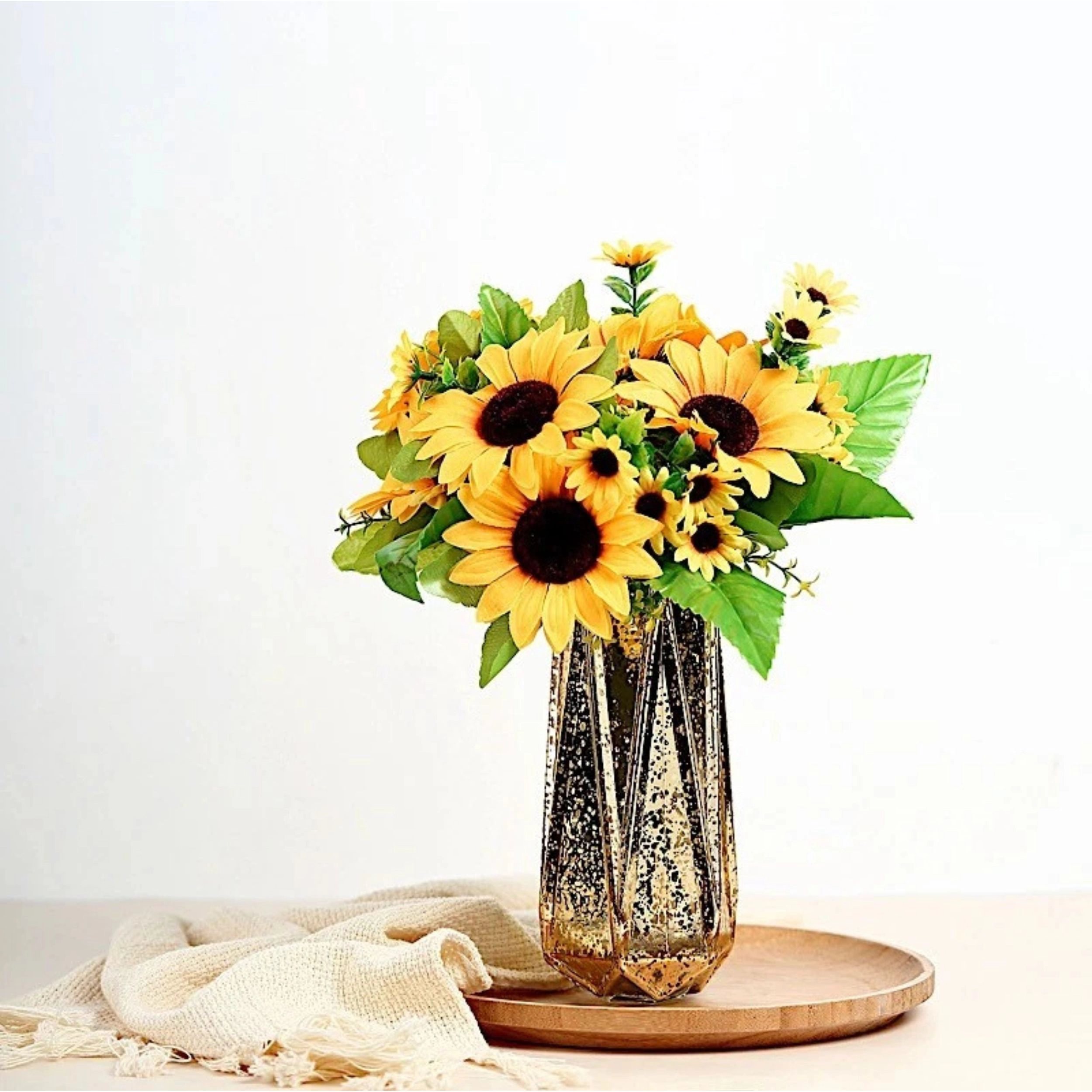 Home Collection Set of 2 13-Inch Artificial Silk Sunflower Bouquets with Bendable Stems