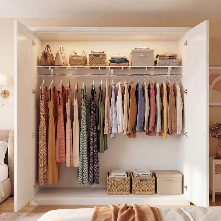 Hivvago Closet Shelves Wall Mounted with Hanging Rod for Laundry Room