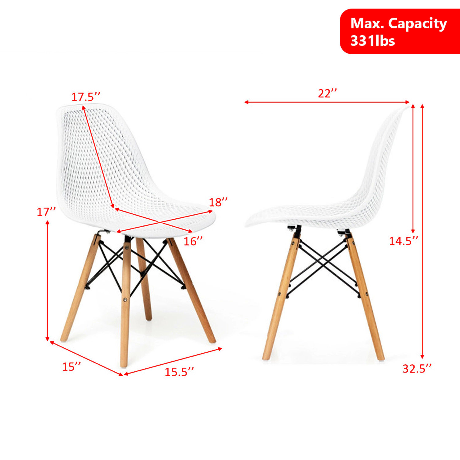 Hivvago Set of 4 Sleek Plastic Chairs with Wood-Leg Construction