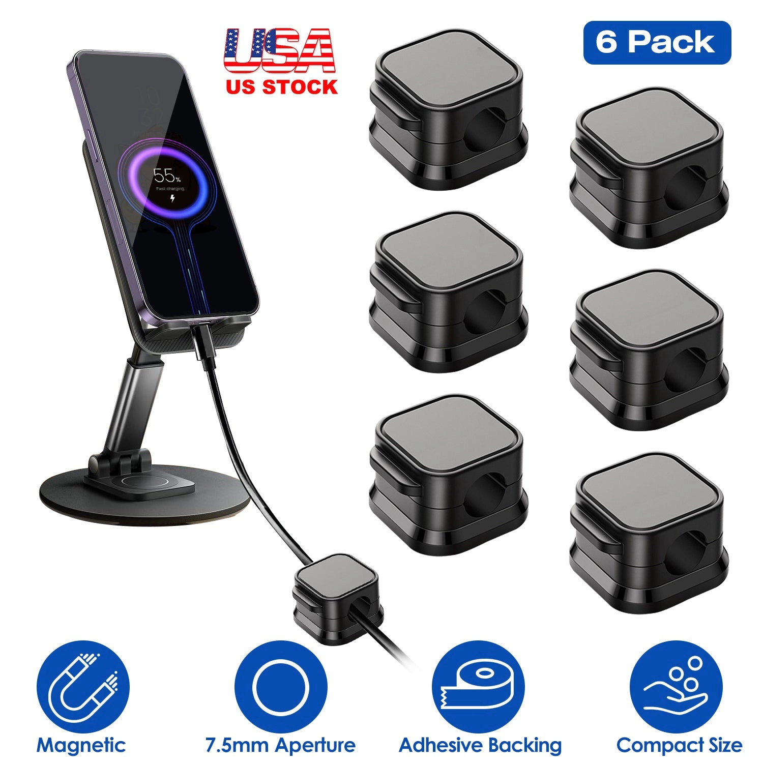 GBruno 6-Pack Magnetic Cable Clips Cord Organizer