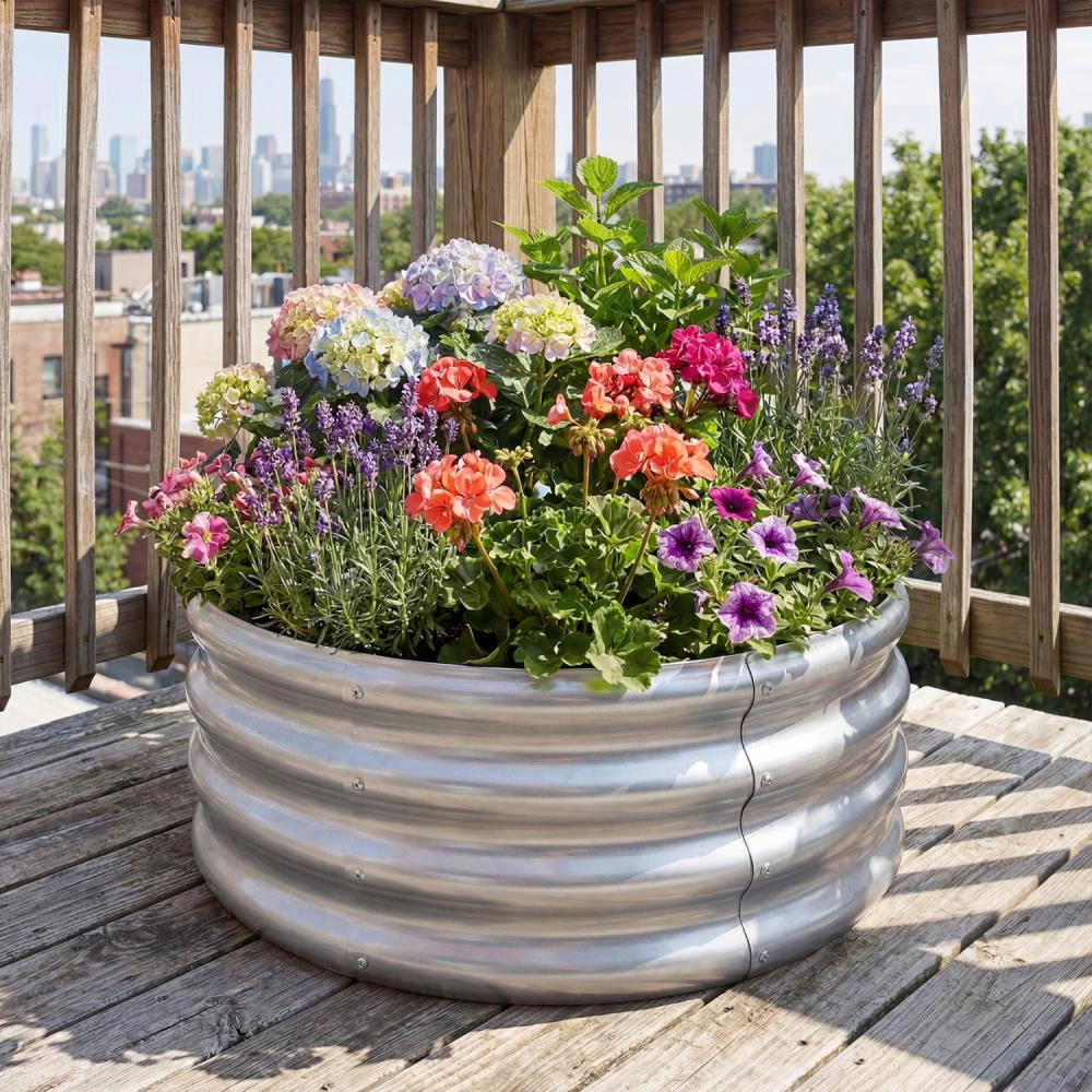 Hivvago Round Galvanized Raised Garden Bed with Open-Ended Base