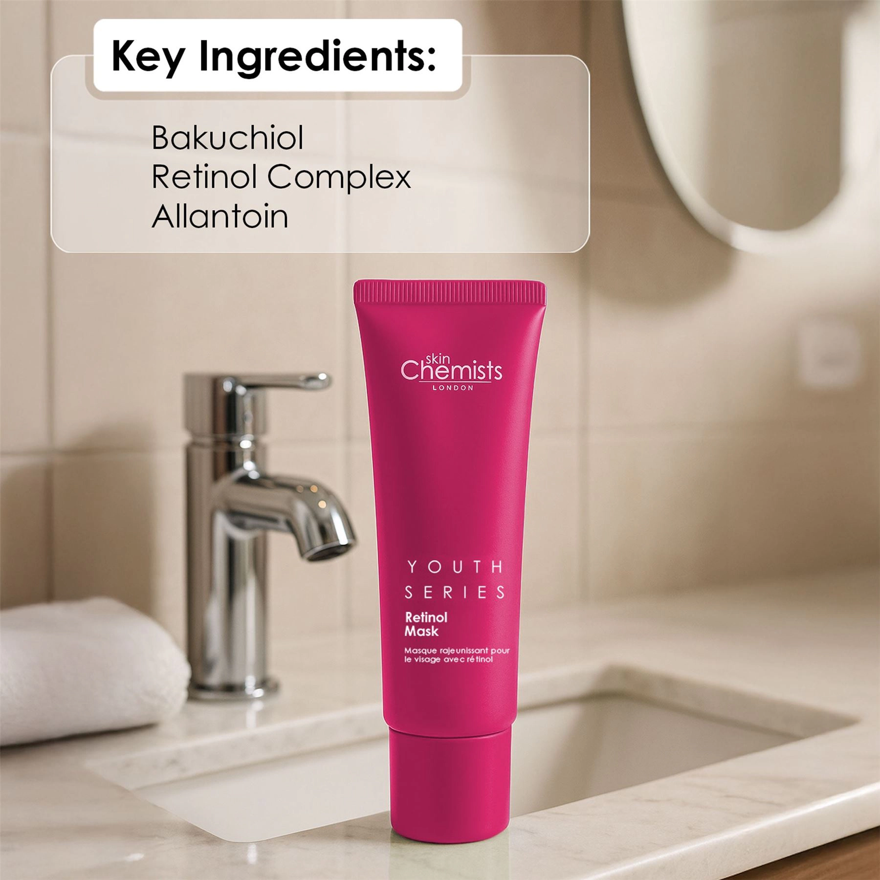skinChemists Youth Series Retinol & Bakuchiol Mask 50ml - Firming Anti-Aging Treatment for Fine Lines & Wrinkles