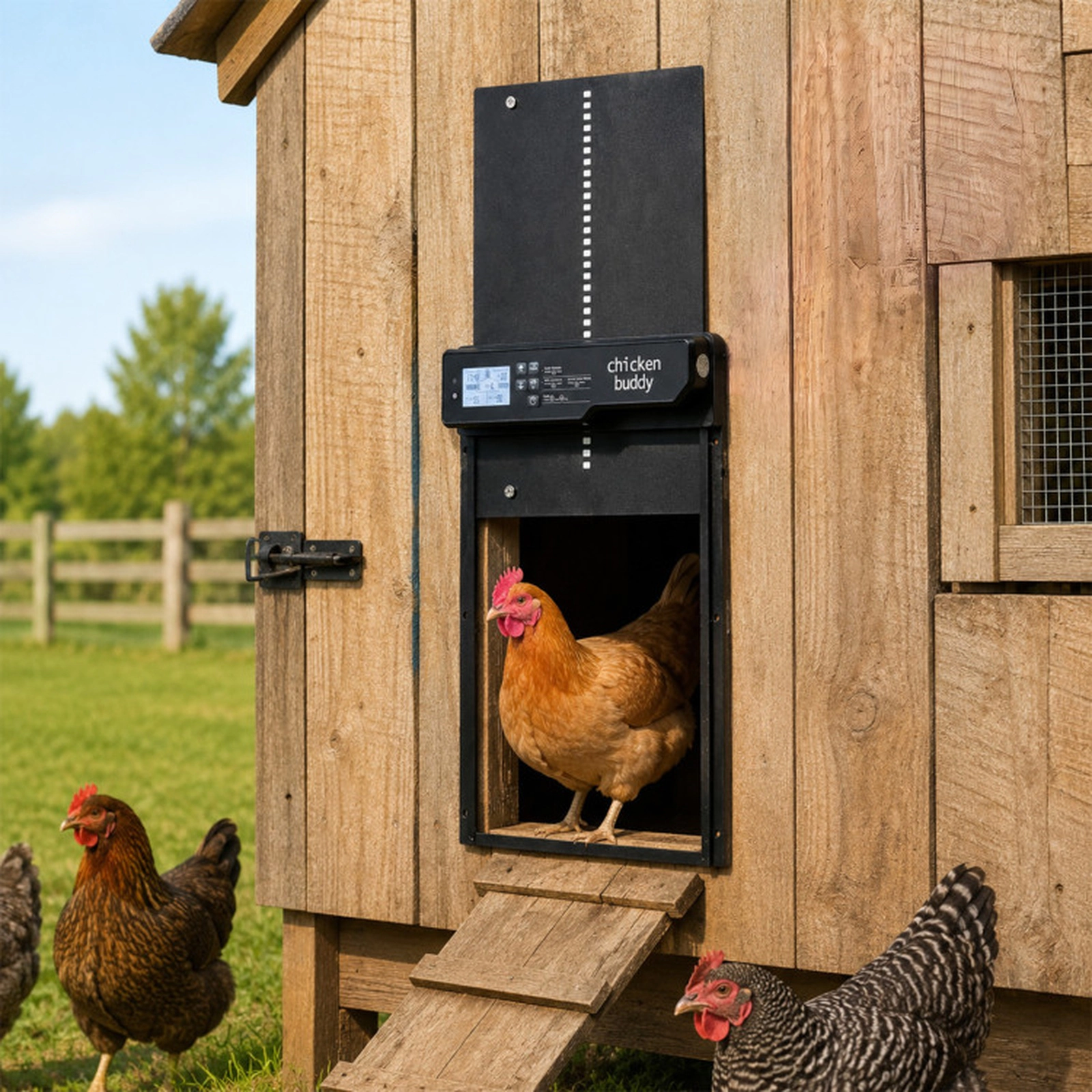 SUGIFT Solar Powered Automatic Chicken Coop Door with Remote Control and Light Sensor Timer Black