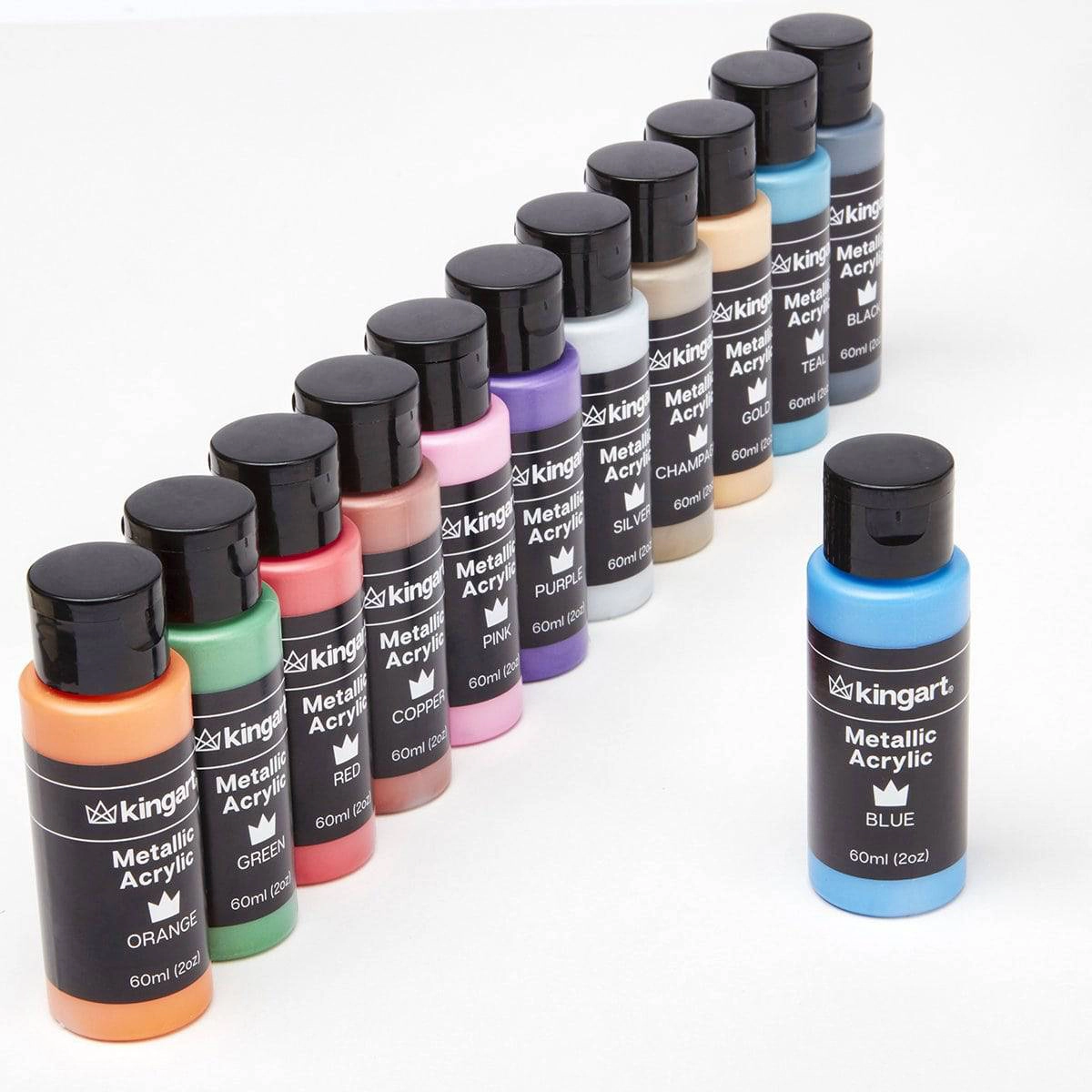 KINGART Studio Acrylic Paint Set - 12 Metallic Colors - 60 ml Bottles
