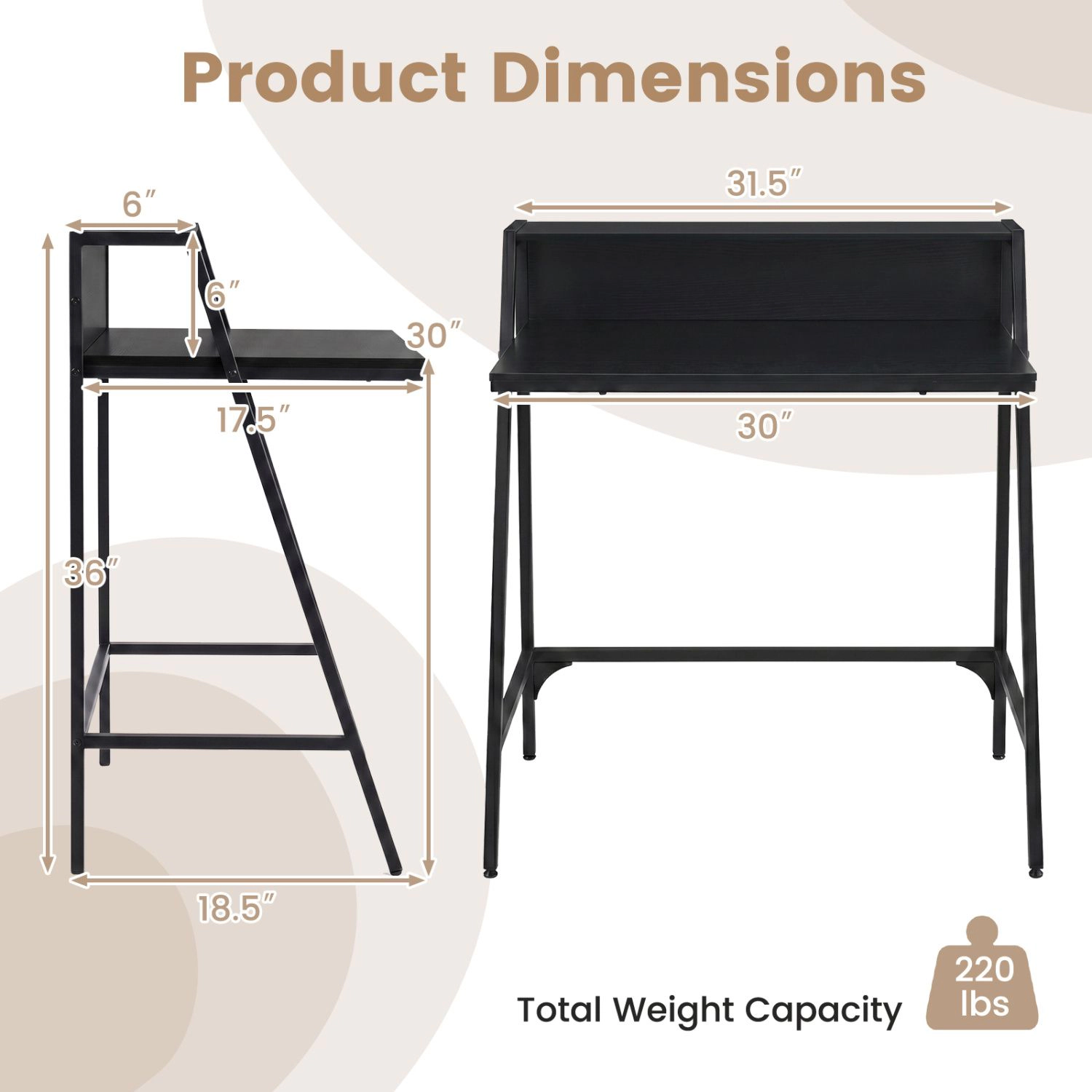 SlickBlue Compact Writing Desk with Industrial Metal Frame