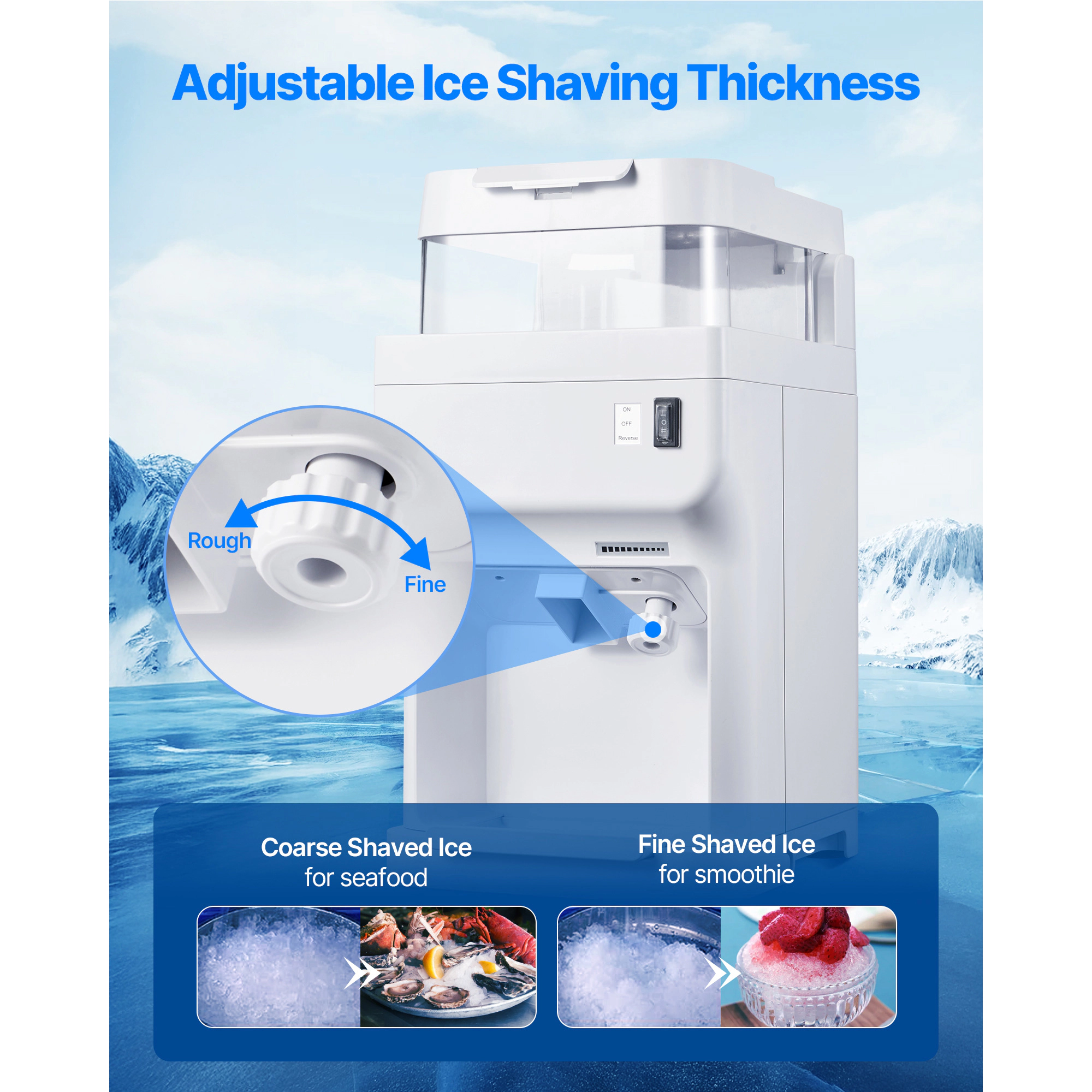 HONGGE Commercial Ice Shaver Electric Snow Cone Maker with Ice Shaved Ice Machine for Home Commercial