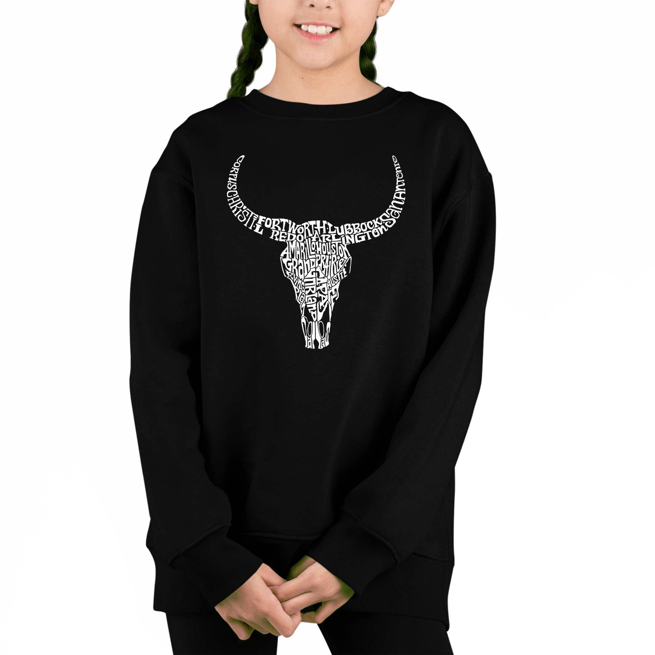 LA Pop Art Girl's Word Sweatshirt - Texas Skull