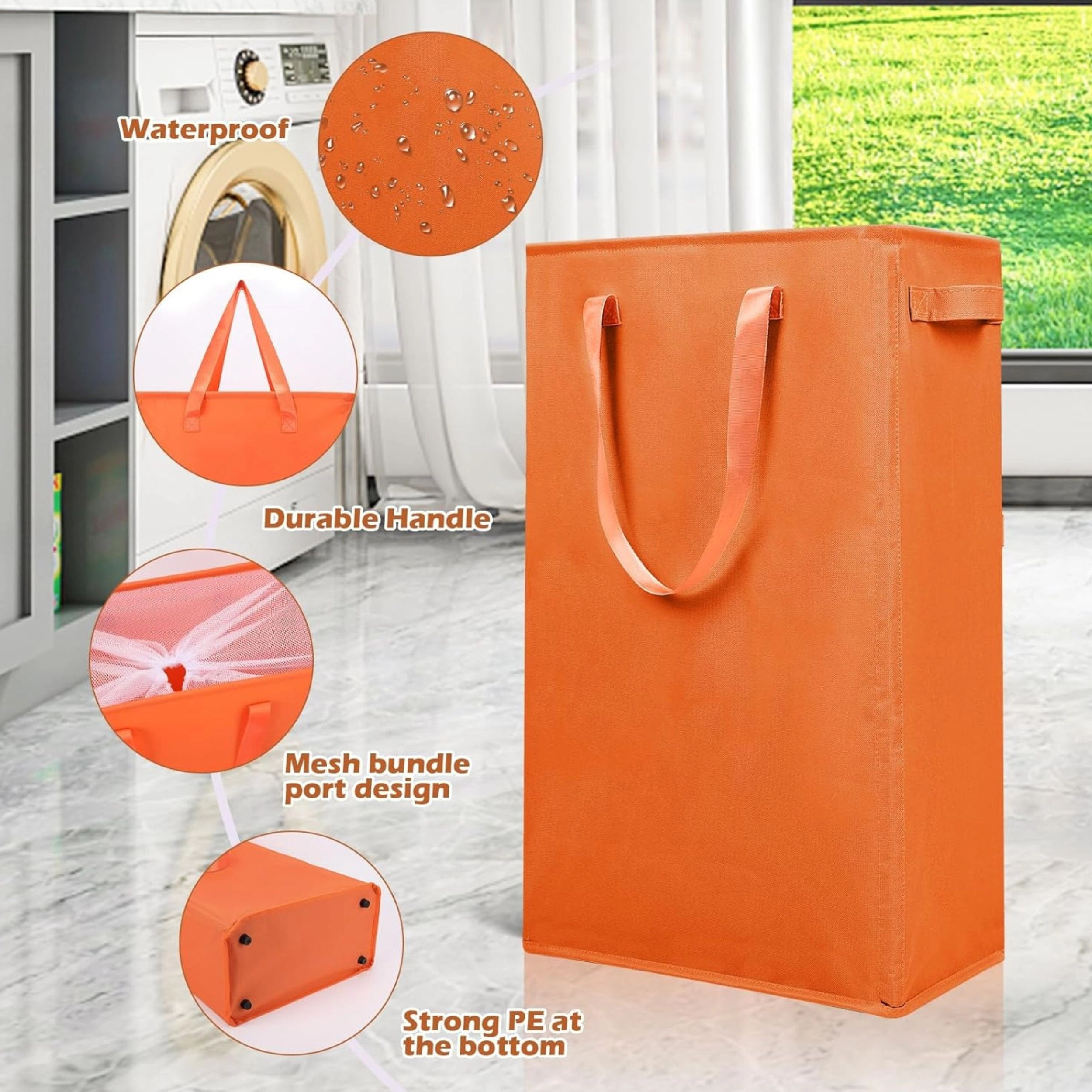 Stock Preferred Slim Collapsible Laundry Hamper with Handles 45L Narrow Clothes Basket