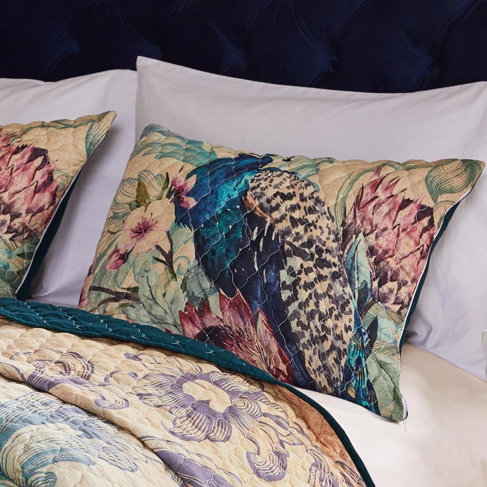 Barefoot Bungalow Eden Peacock Printed Pillowcase Soft Bed Pillows for Sleeping Sham Standard 20x26inch Ecru