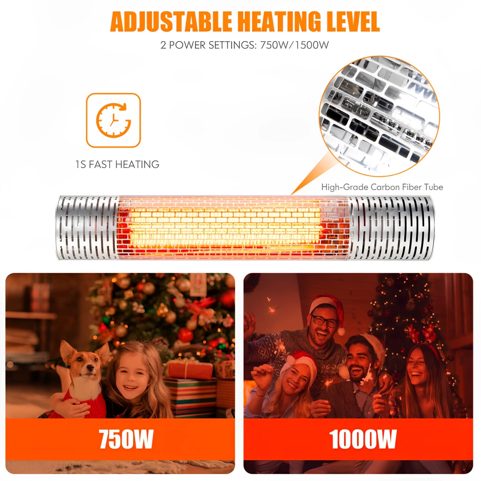SUGIFT 1500W Far Infrared Electric Heater for Indoor and Outdoor Use 2 Power Settings Silver