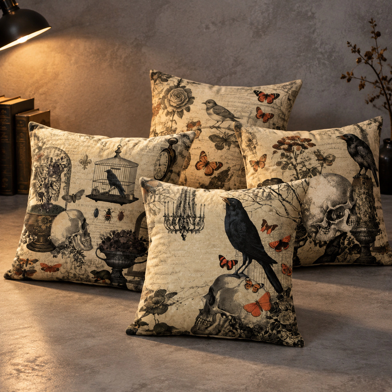 WZK Set of 4 Halloween Cotton Linen Throw Pillow Covers