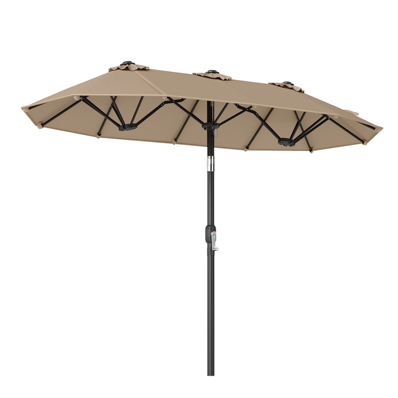 SUGIFT 10-ft Beige Rectangular Double-Sided Patio Umbrella with Crank Lift, Push-Button Tilt, 12 Ribs and 3 Vents