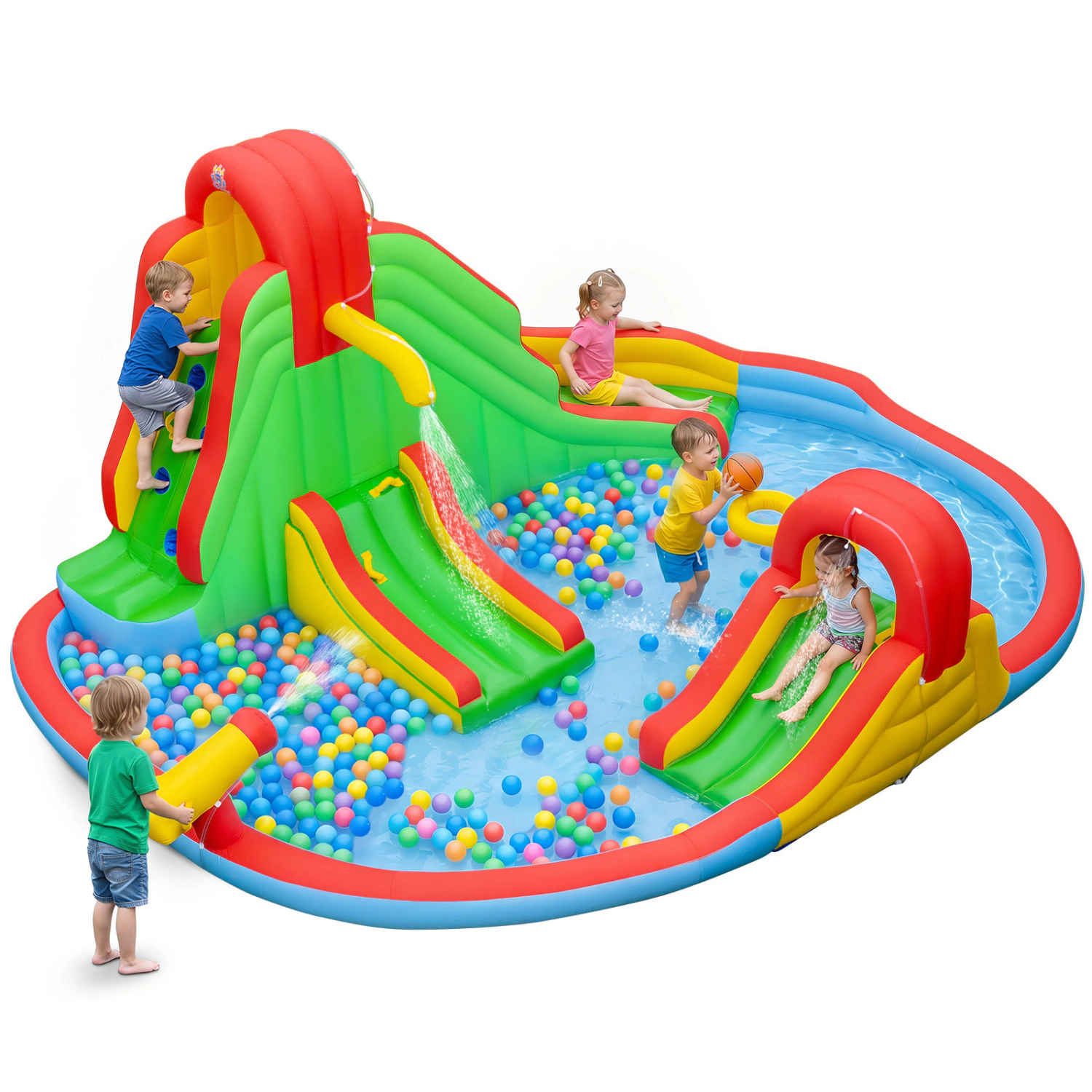 LJG Kids Inflatable Water Park with Splash Pool and 3 Water Slides (Blower Not Included)