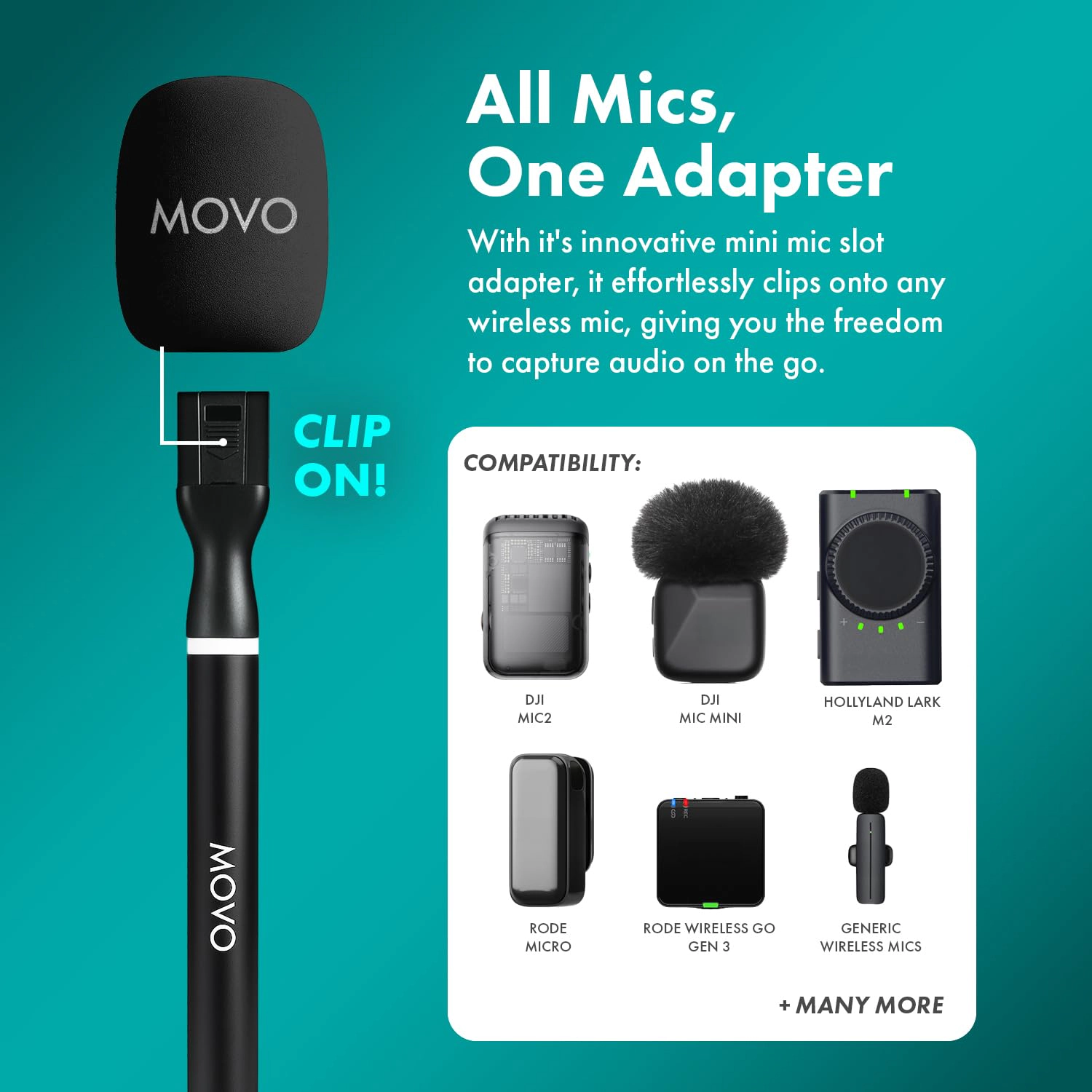 Movo NanoMic Wireless Lavalier Microphone for Camera (3.5mm) w/WMX-HM2 Wireless Mic Handle
