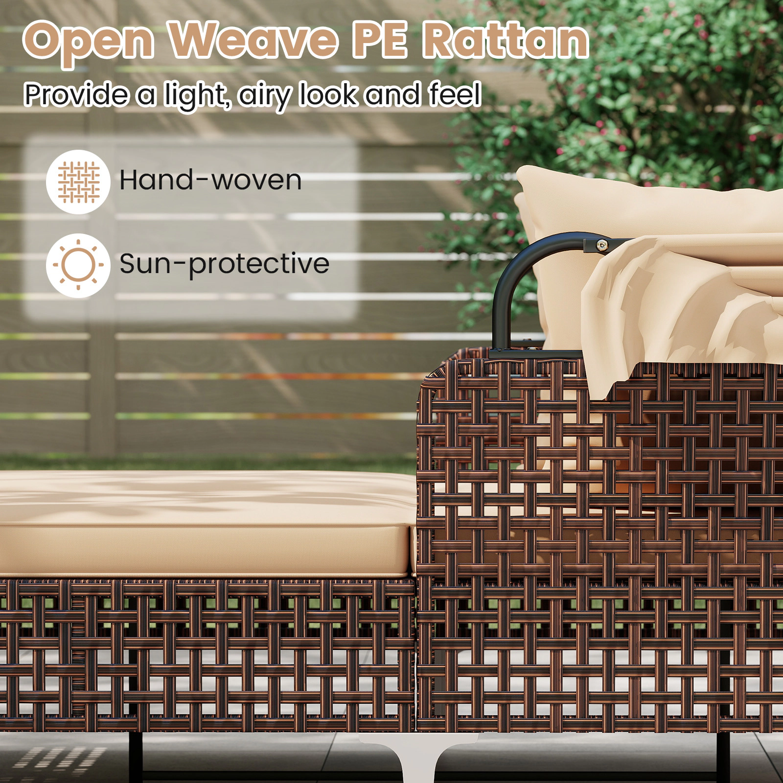 LJG Outdoor Daybed with Retractable Canopy PE Wicker Rattan Patio Lounger