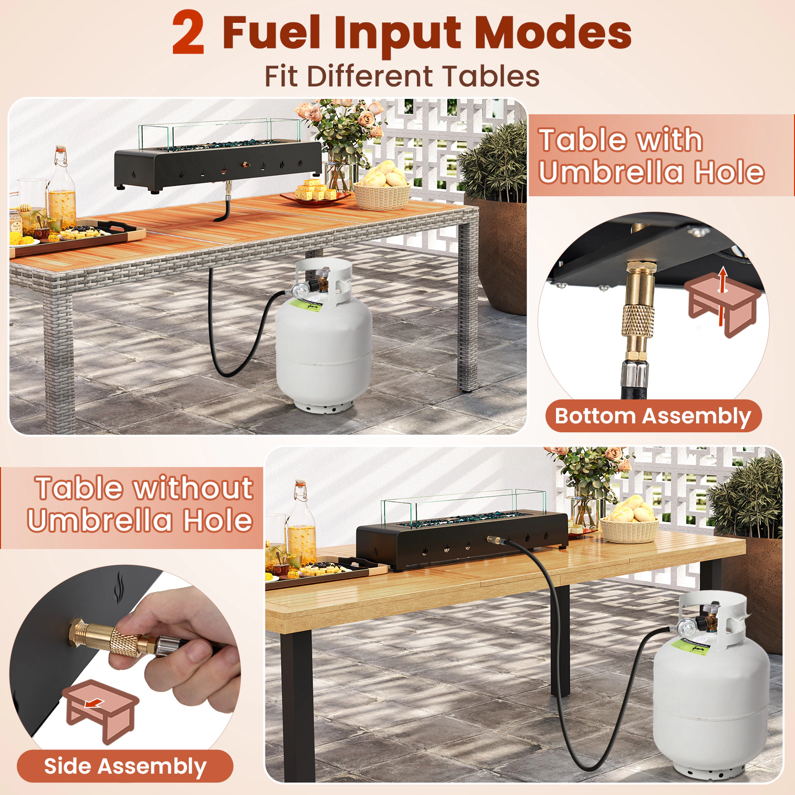 SUGIFT Mini Tabletop Gas Fireplace Fire Pit with Wind Guard Stainless Steel Burner 40,000-BTU 20-lb Propane Tank