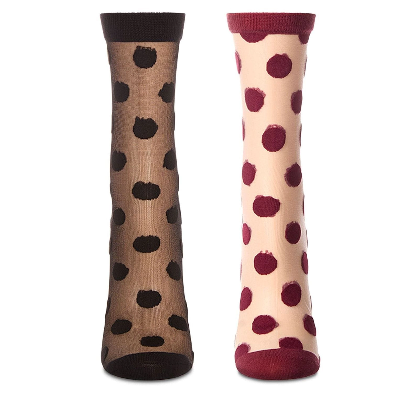 MeMoi 2 Pair Women's Sheer Cotton-Rich Polka Dot Crew Socks
