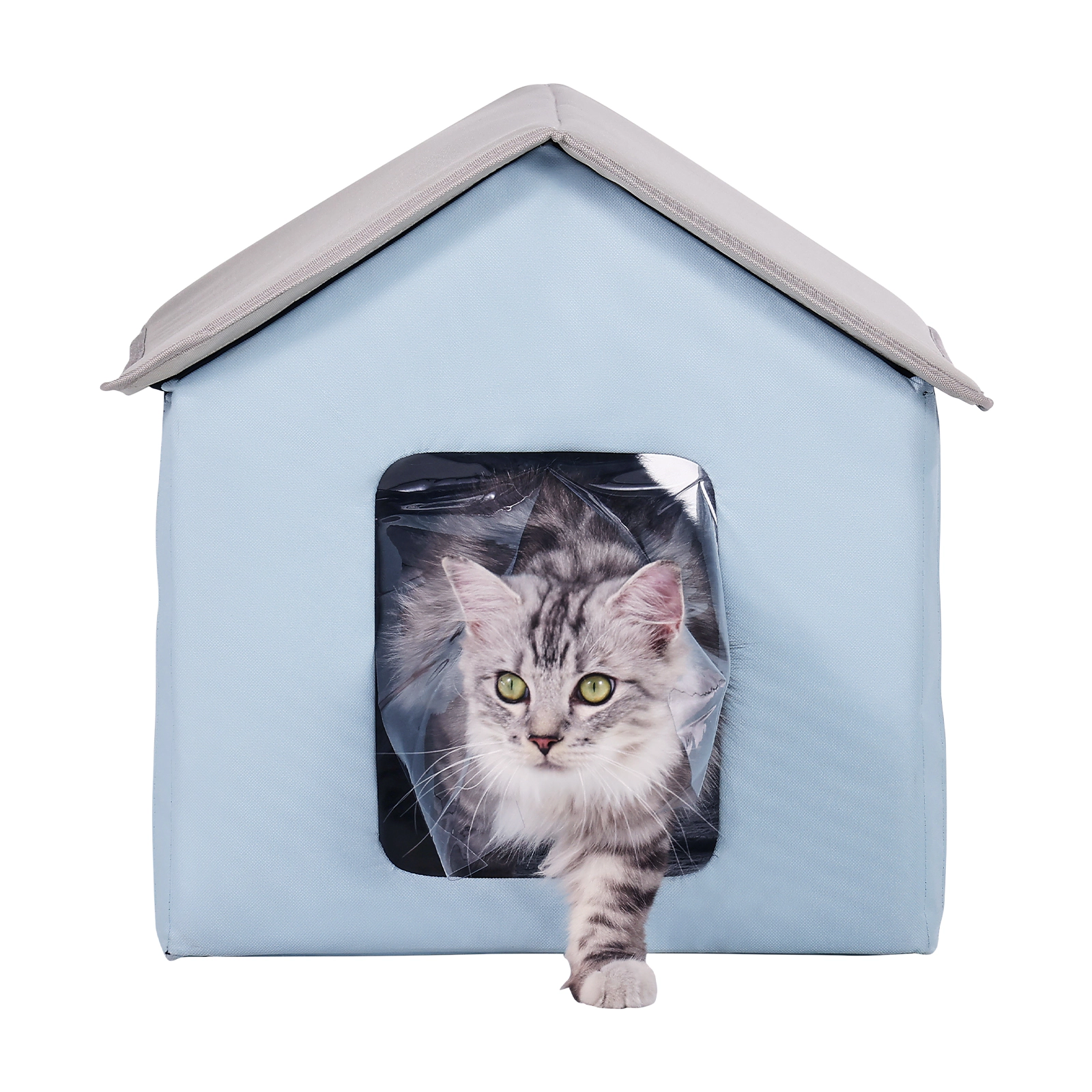HONGGE Heated Cat House Outdoor Kitty Shelter with Timer, Foldable 600D Oxford Cloth