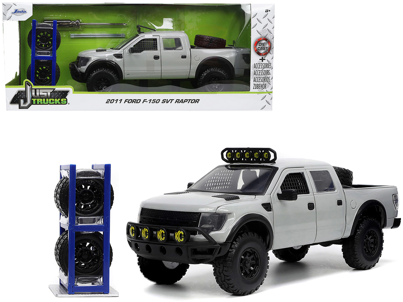 Jada 2011 Ford F-150 SVT Raptor Pickup Truck Light Gray with Extra Wheels "Just Trucks" Series 1/24 Diecast
