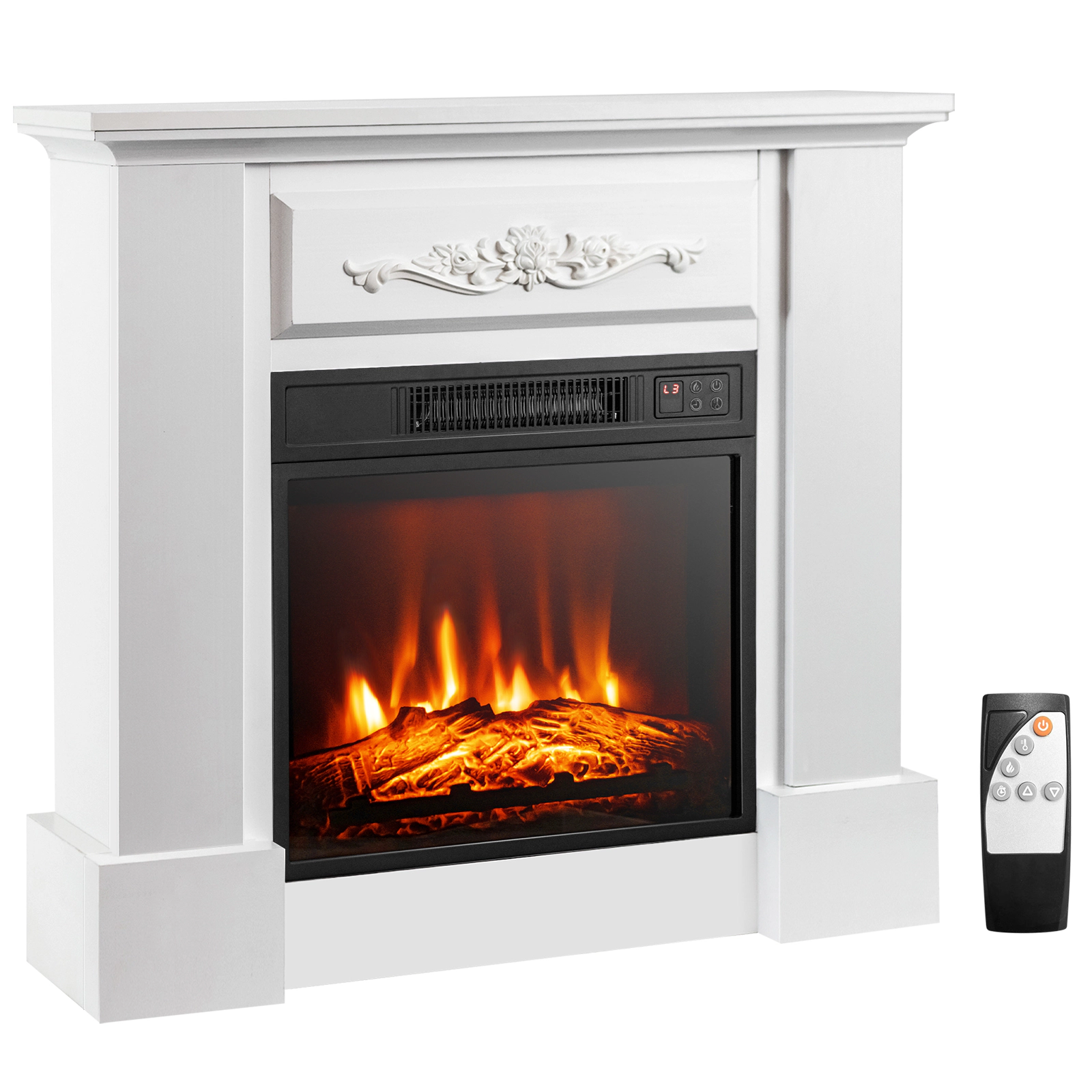 SUGIFT 1400W 4650-BTU White TV Stand Electric Fireplace Mantel with 3D Flame Effect and Anti-Tipping Device
