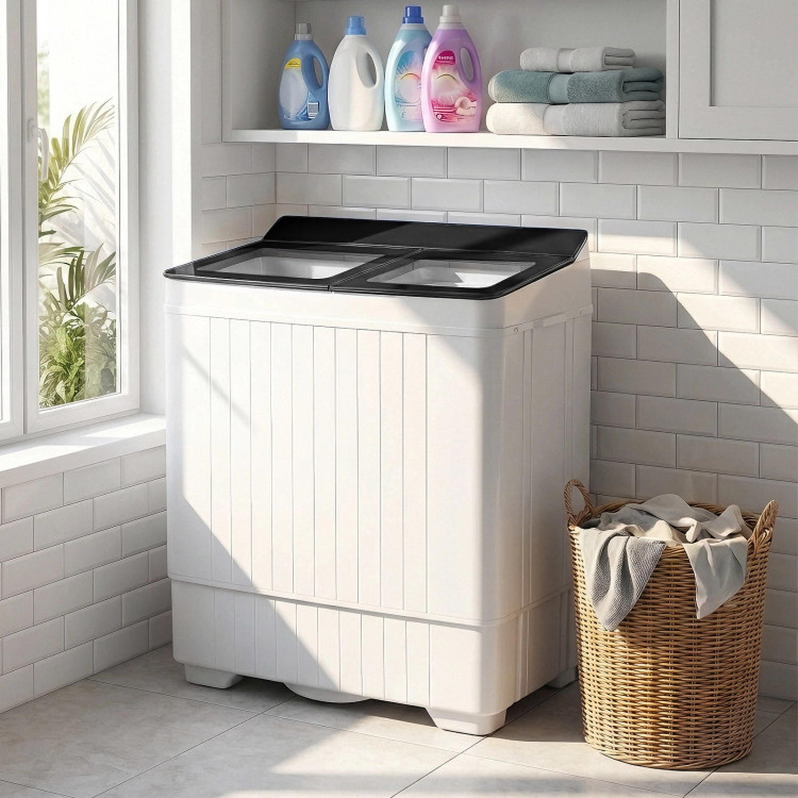 SUGIFT Black Twin Tub Portable Washing Machine with 18-lb Washer and 8-lb Spinner 27-in W 16-in D 31.5-in H