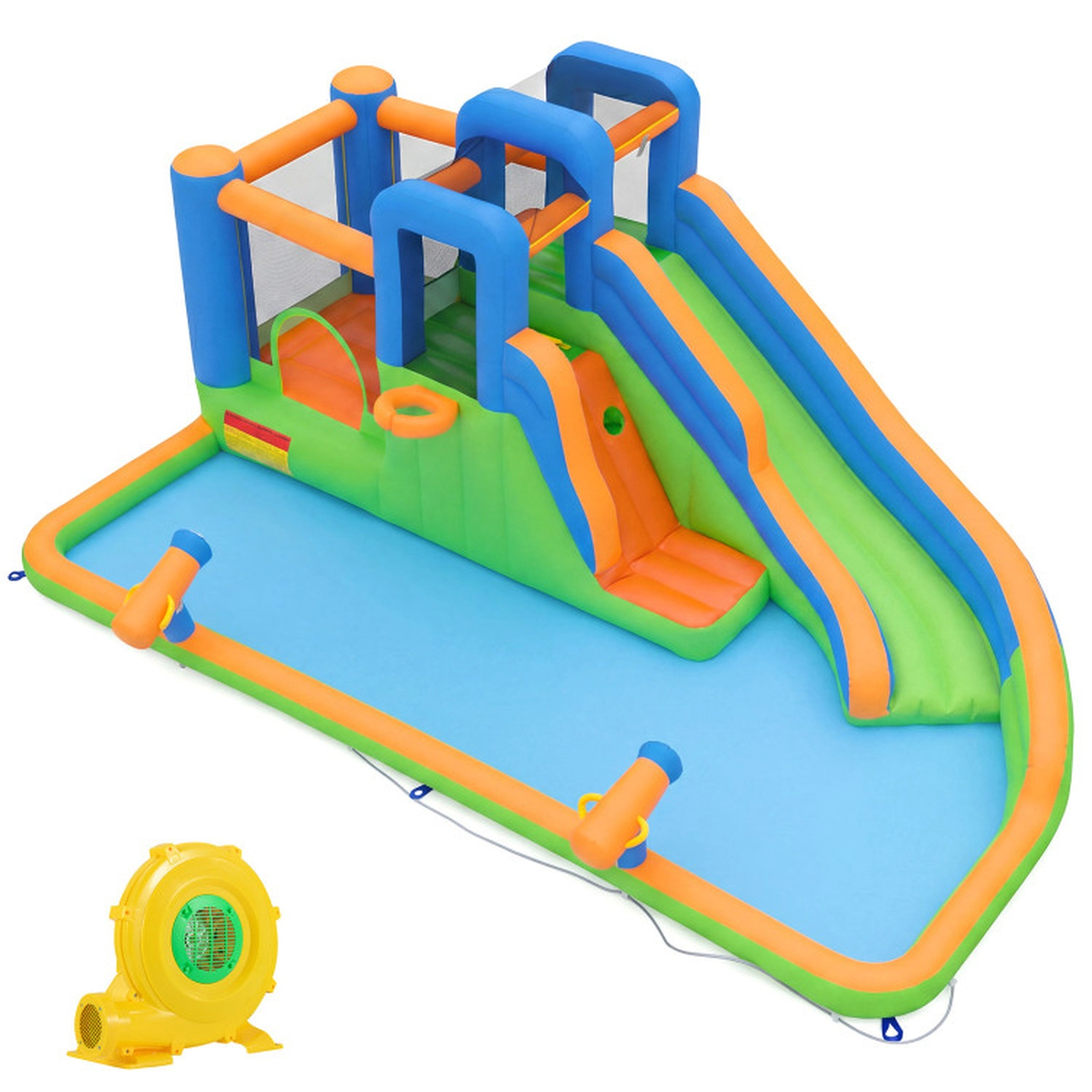 SUGIFT Inflatable Water Slide Park with 182.5-in Splash Pool 2 Climbing Walls and 780W Blower for Yard