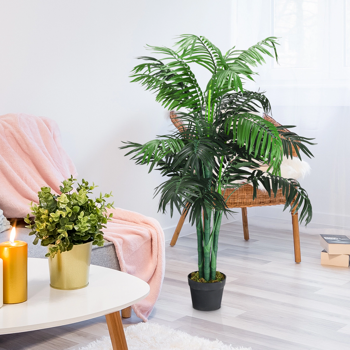 Slickblue 3.5ft Artificial Palm Tree Faux Plant with Layered Fronds Indoor Office Floor Decor