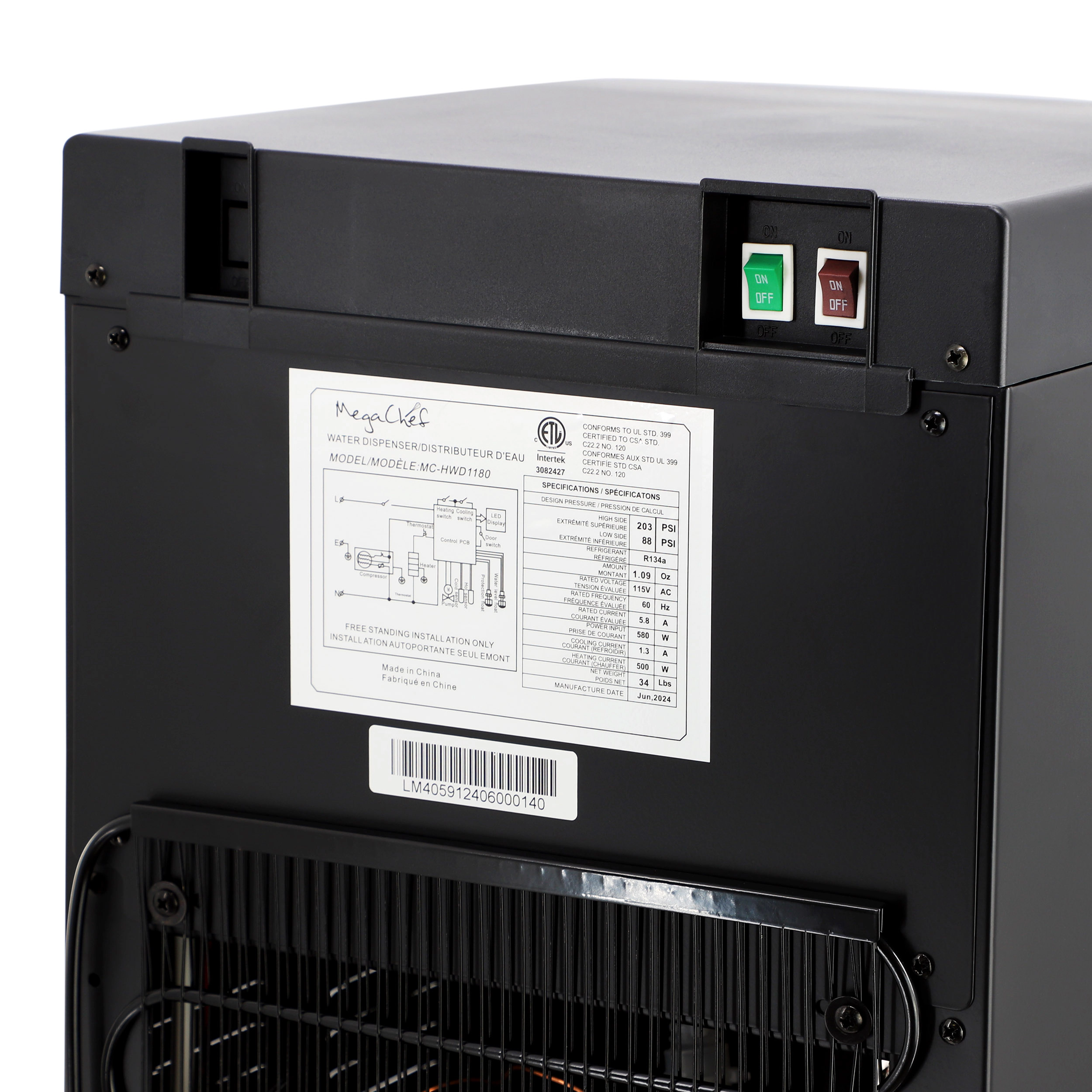 MegaChef Bottom Load Hot and Cold Water Dispenser in Black