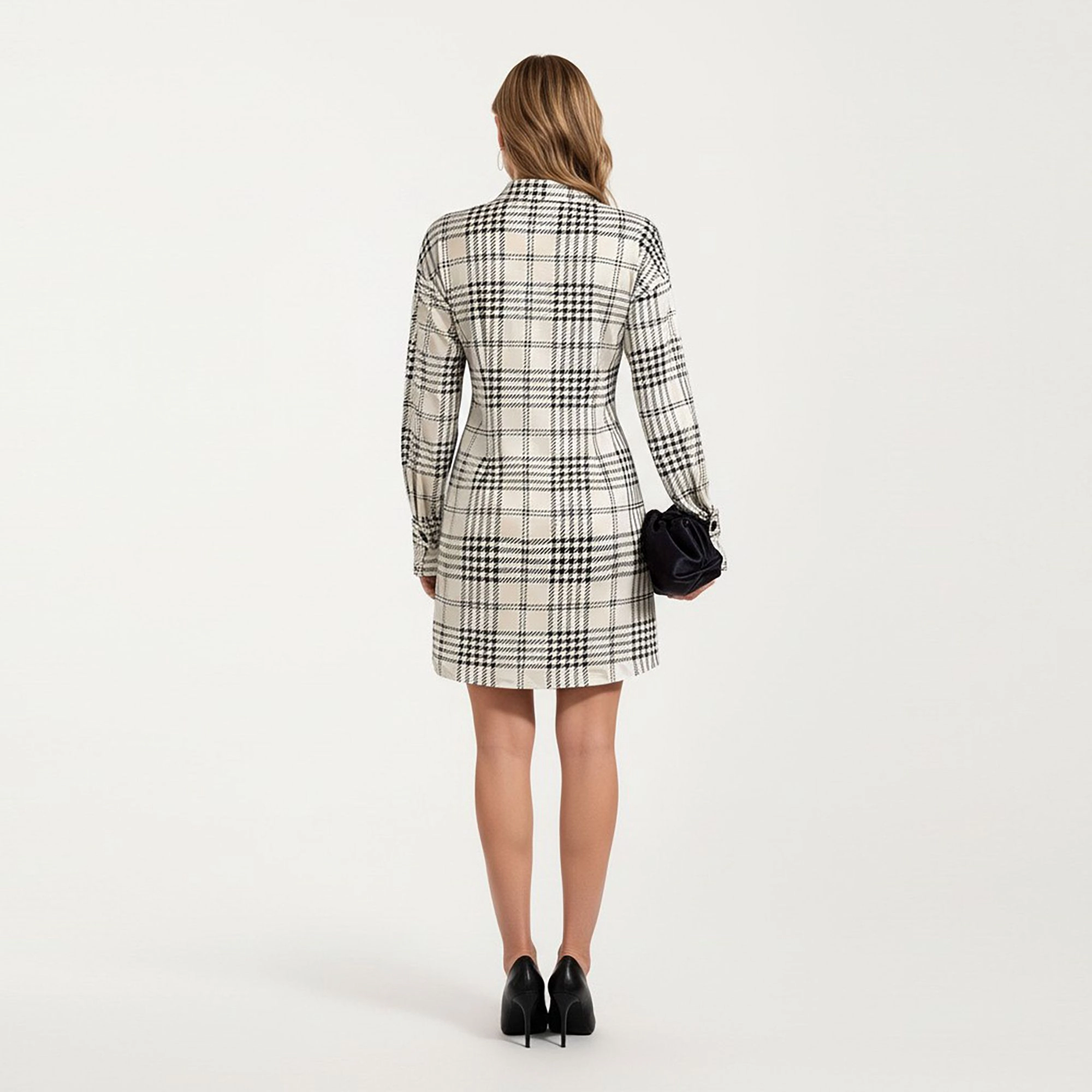 Anna-Kaci Women's Plaid Long Sleeve Button Front Waist Seaming Shirt Dress