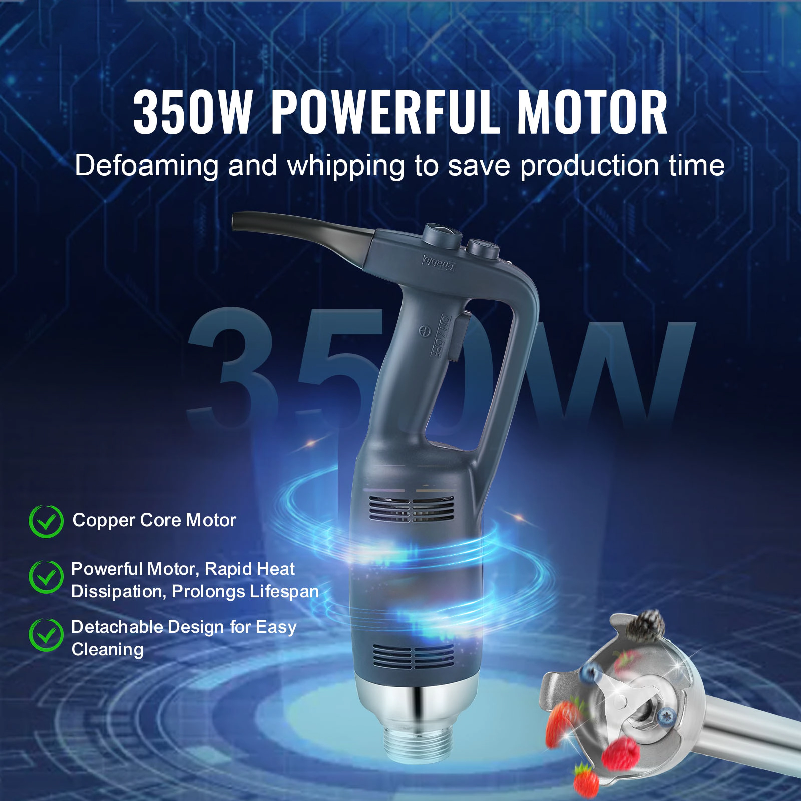 HONGGE Commercial Immersion Blender Heavy Duty Hand Mixer 16 inch Stepless Variable Speed Mixer with Stainless Steel