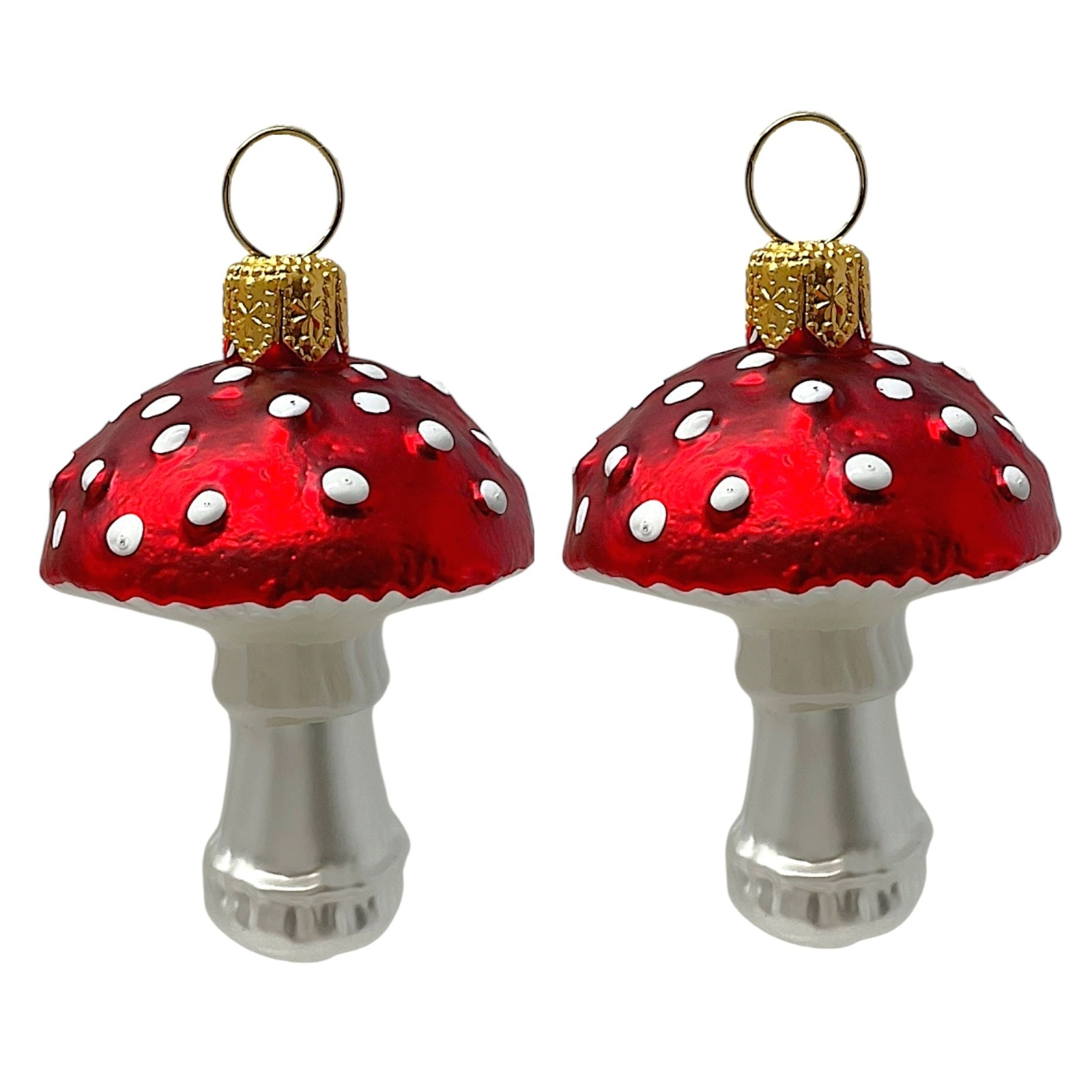 Pinnacle Peak Trading Company Red Toadstool Mushrooms Polish Glass Christmas Ornament Set of 2 Decorations