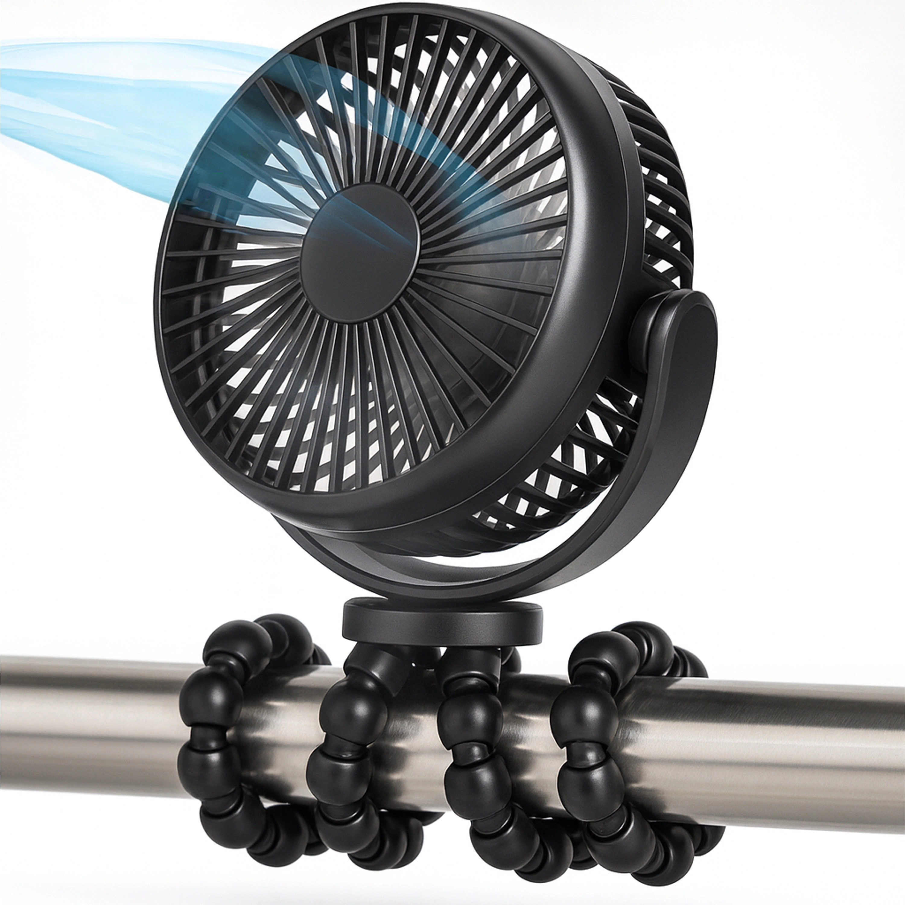 Luminuxe Portable Stroller Fan 3 Speed Rechargeable Flexible Tripod Clip-On Fan w/ Rotatable Design, USB-C Wire Included