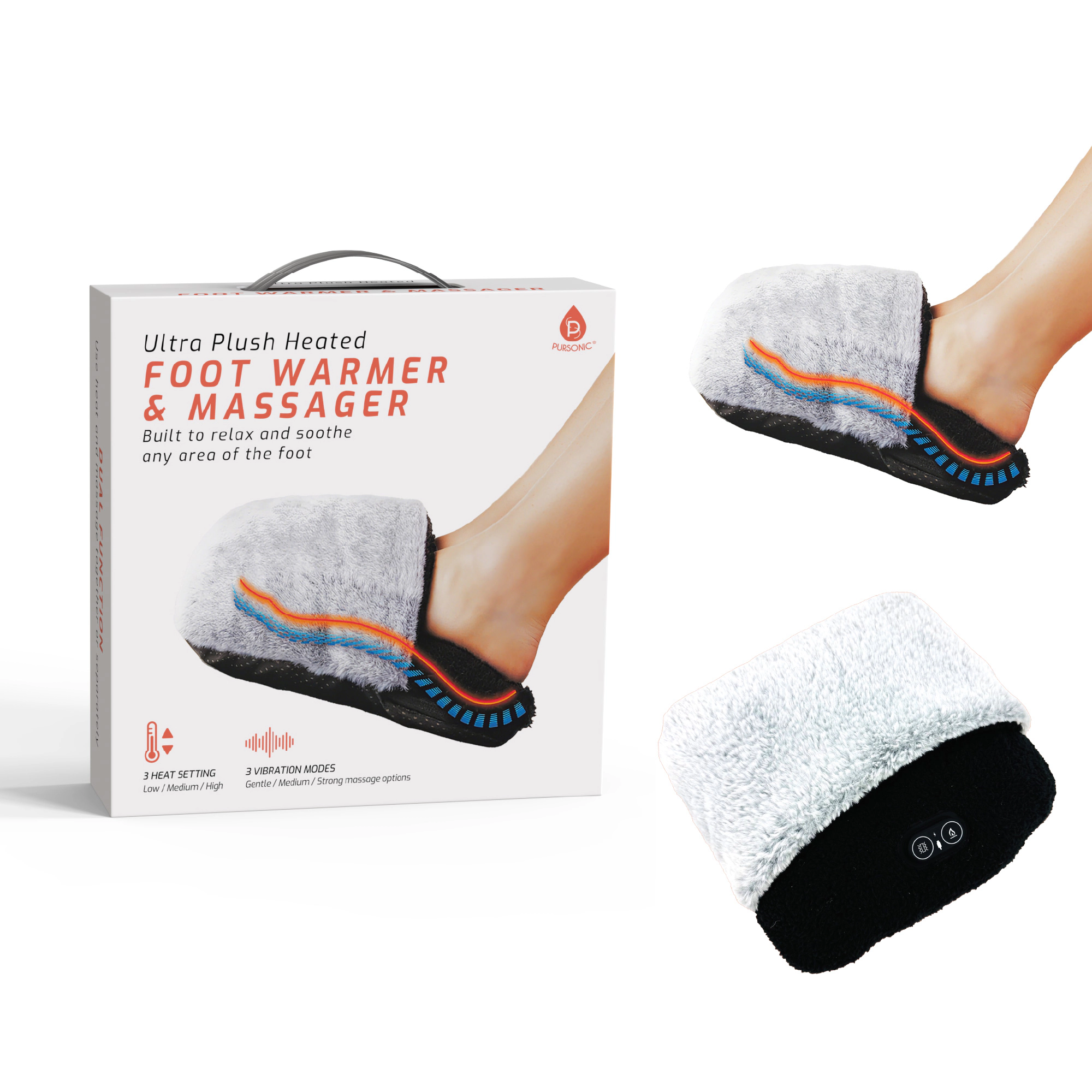Pursonic Unisex Heated Foot Warmer & Massage Therapy Device – Ultra Plush Warming Foot Massager for Relaxation & Comfort