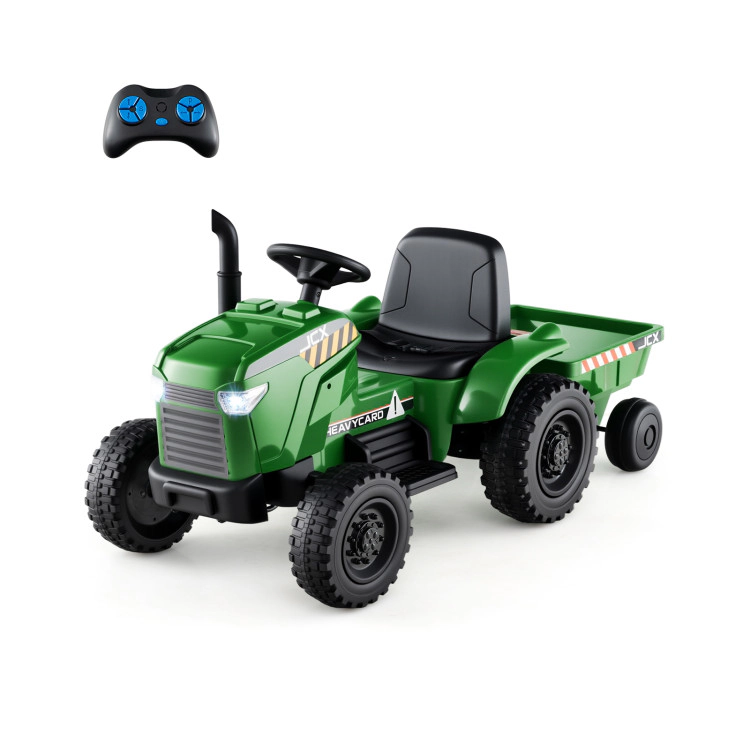 Hivvago 12V 2-in-1 Kids Ride On Tractor with Trailer and 3-Gear Shift
