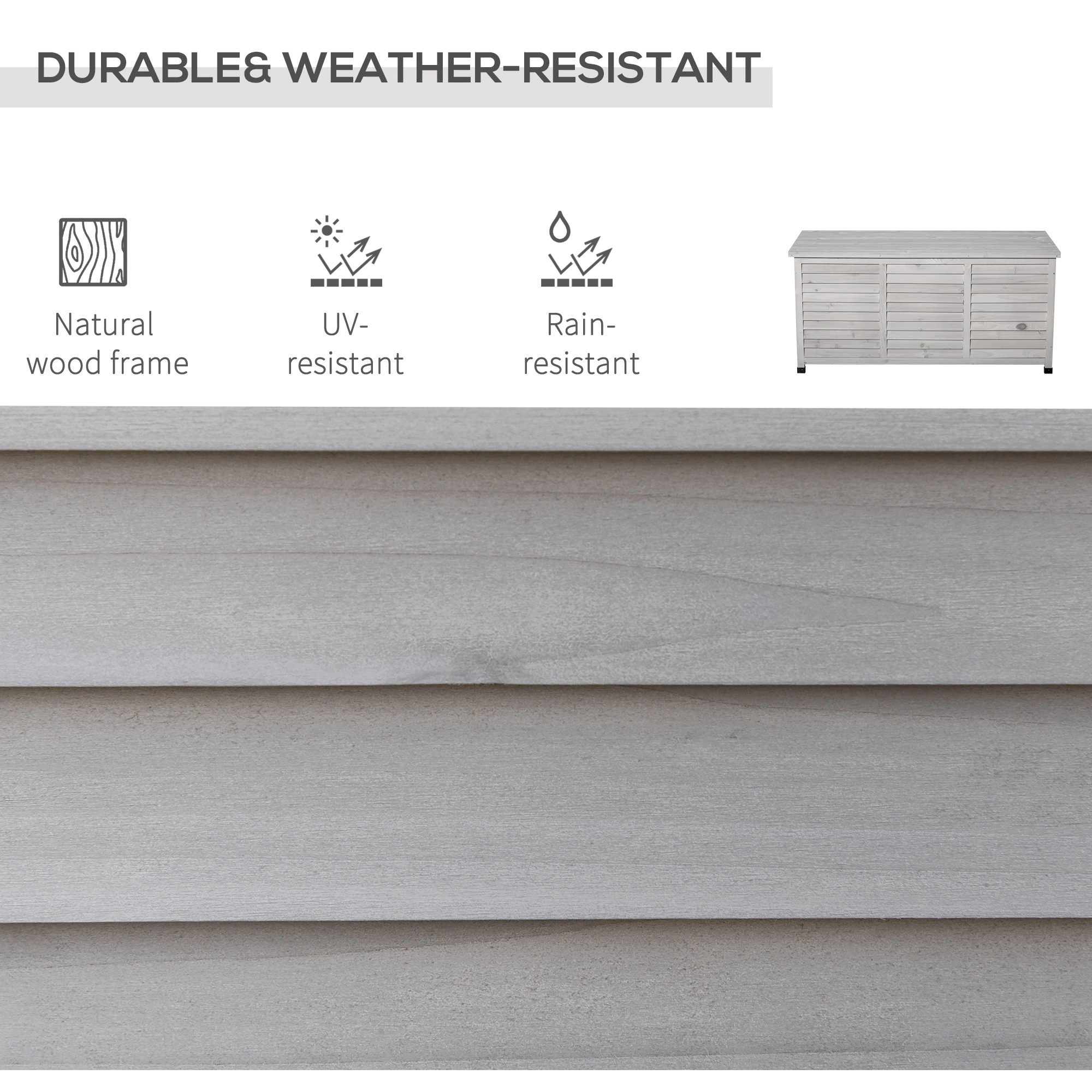 HONGGE 75 Gallon Wooden Deck Box Outdoor Storage Container with Aerating Gap & Weather-Fighting Finish