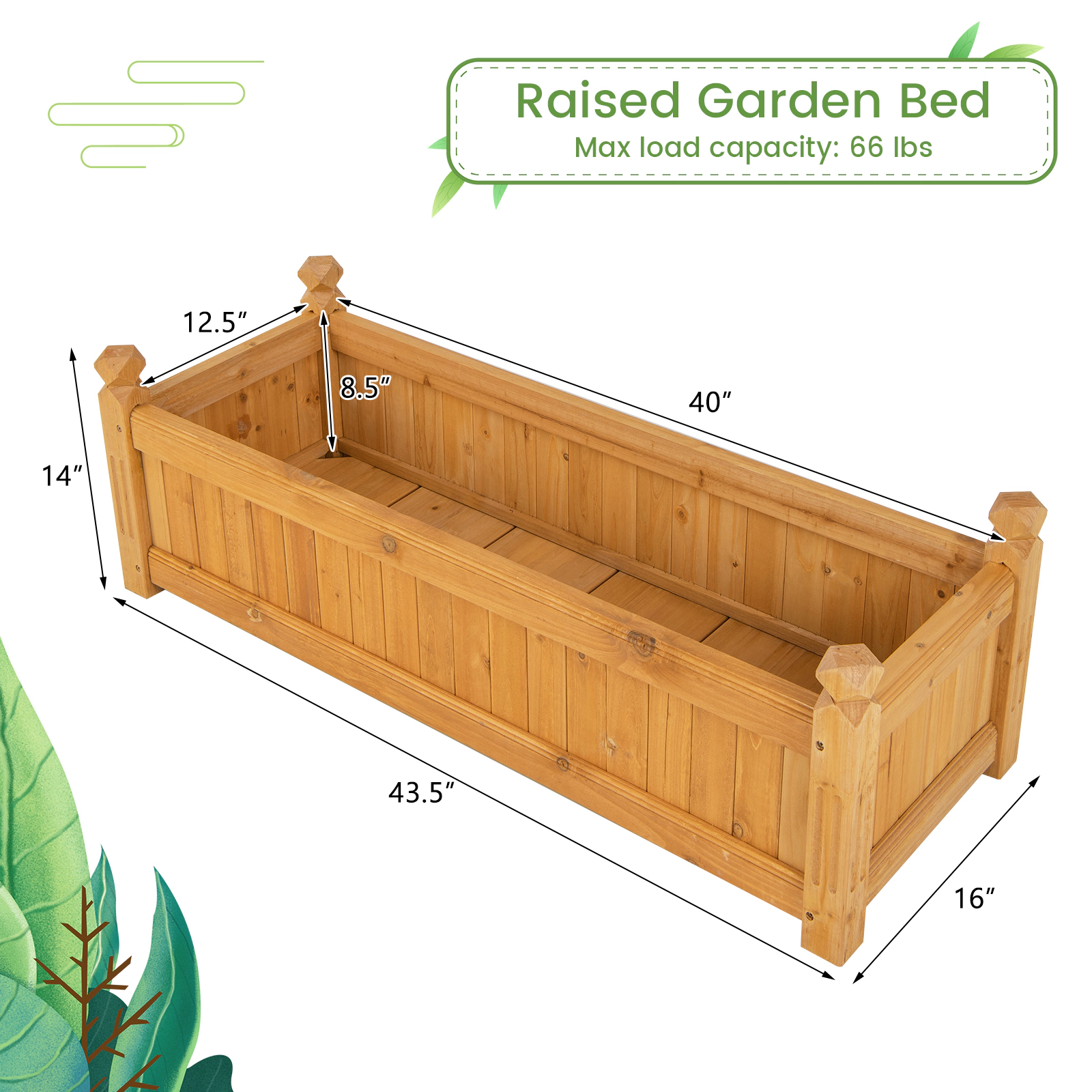 SlickBlue Wooden Raised Garden Bed with Drainage System for Plants
