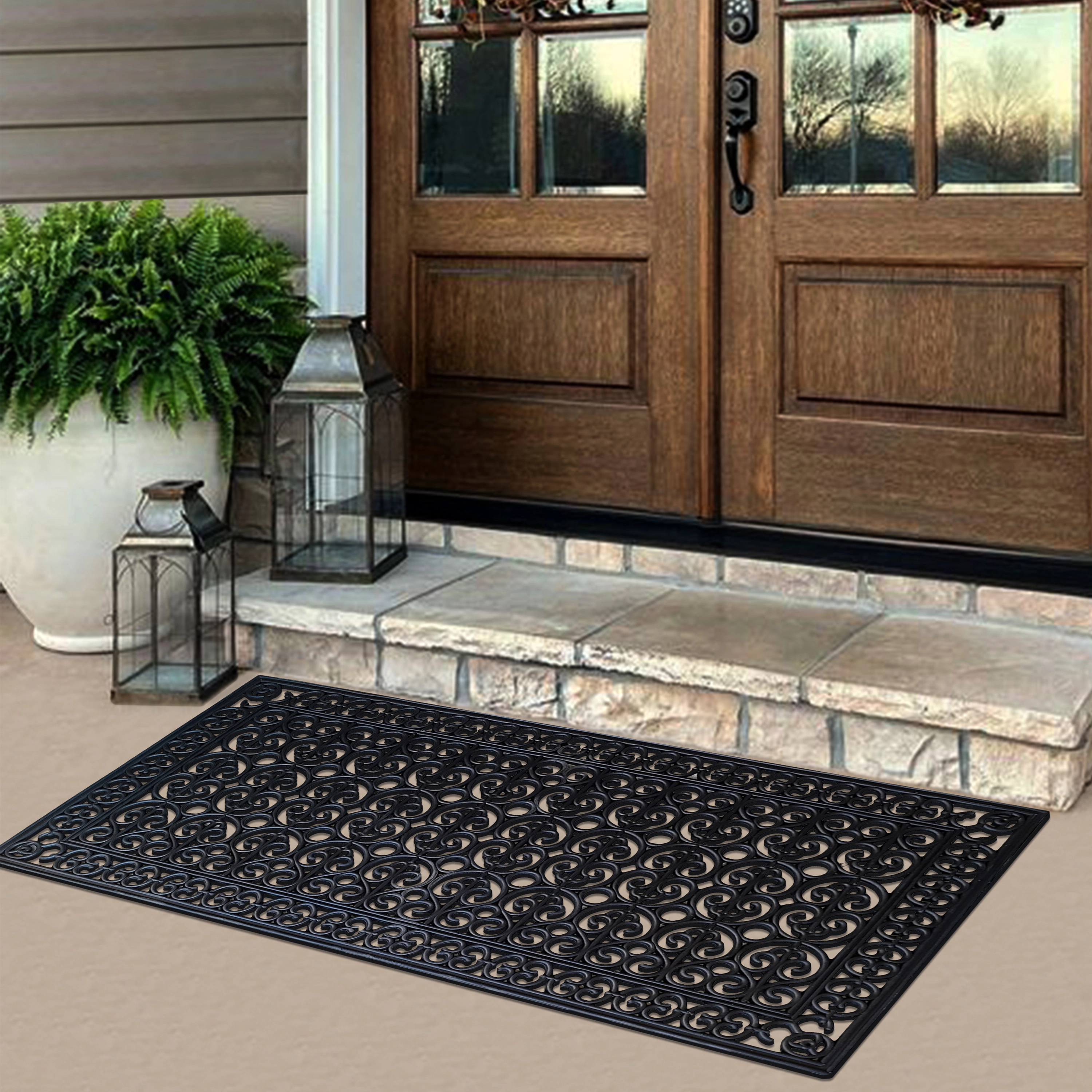 A1 Home Collection 23 lb Heavy Duty Rubber Doormat Non-Slip Outdoor Dirt Scraper Mat, Black Estate, 30 x 60 Inches