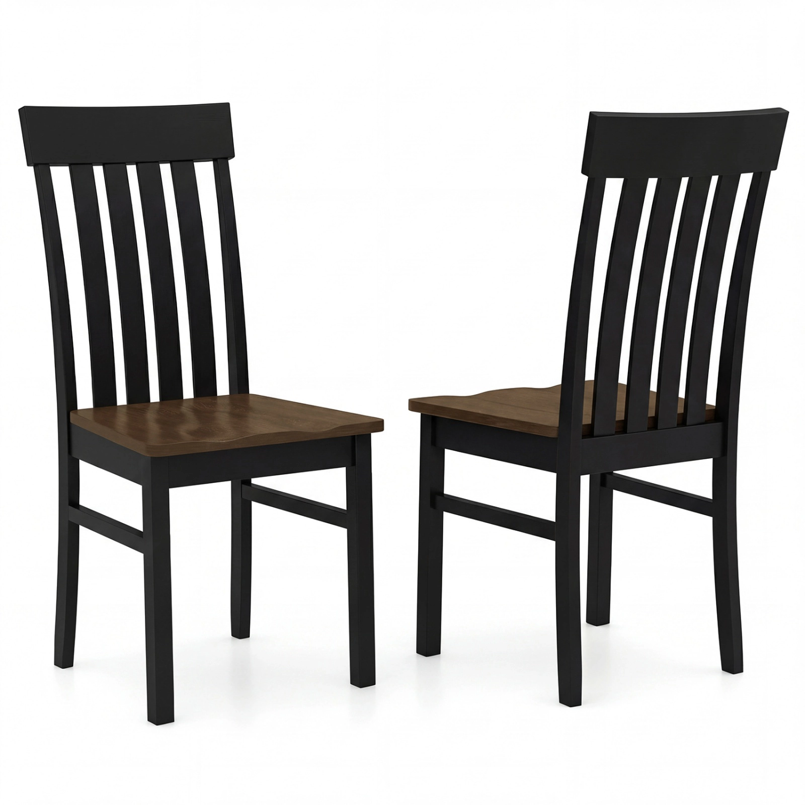 SUGIFT Set of 2 Black Solid Wood Armless Dining Chairs with Vertical Slat Backrest