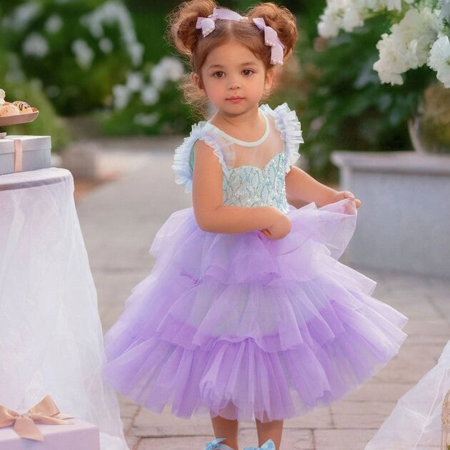Faeella Girls Lilac Dream Tiered Tulle Birthday Dress