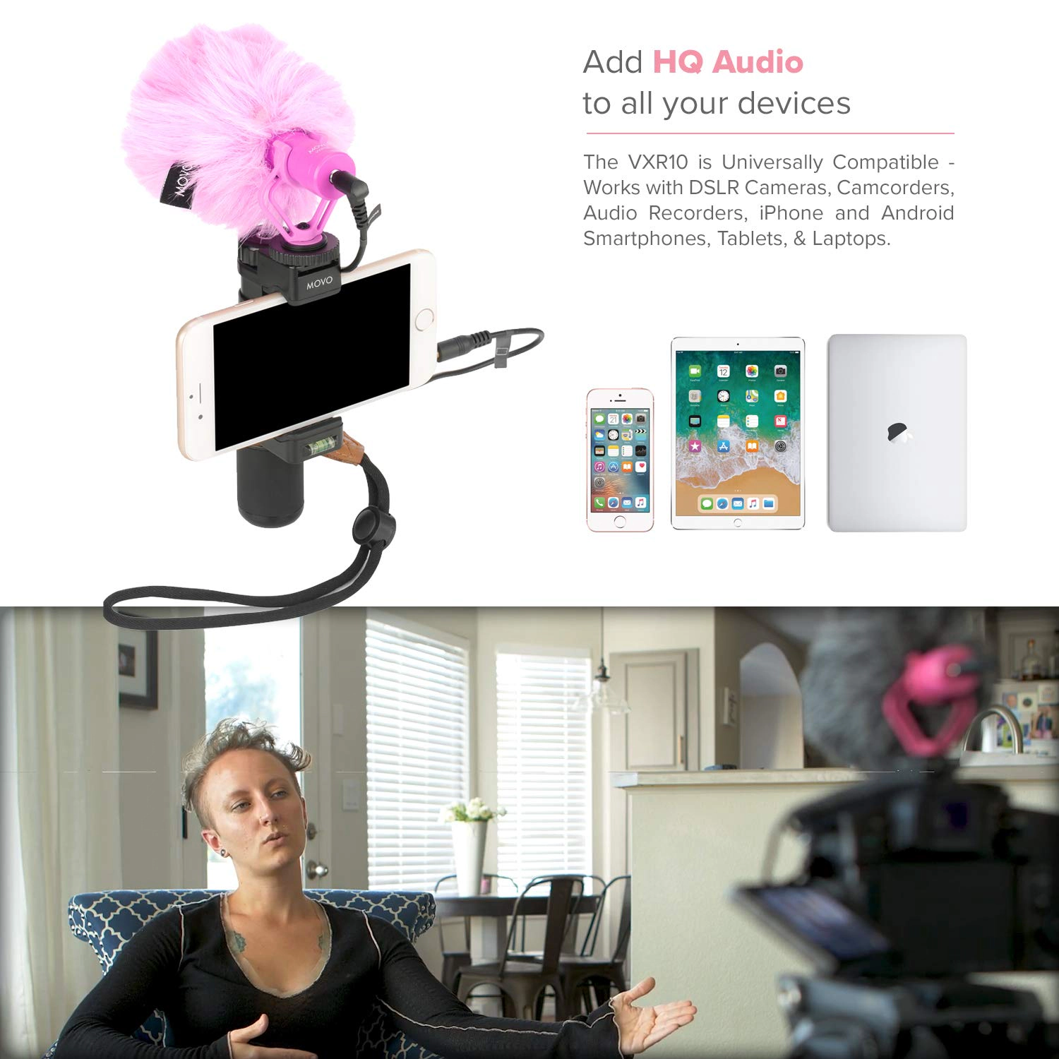 Movo VXR10 Universal Video Microphone for DSLR Cameras and Camcorders (Pink Breast Cancer Awareness Edition)