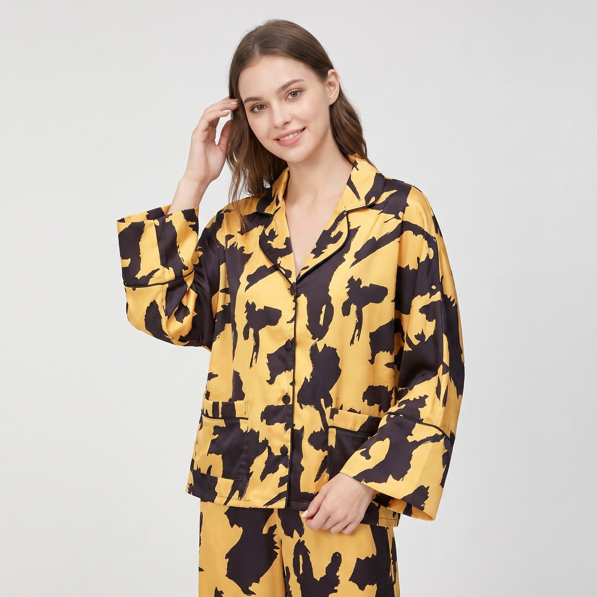 Anna-Kaci Women's 2-Piece Abstract Print Pajama Set with Button Front Top and Wide Leg Pants