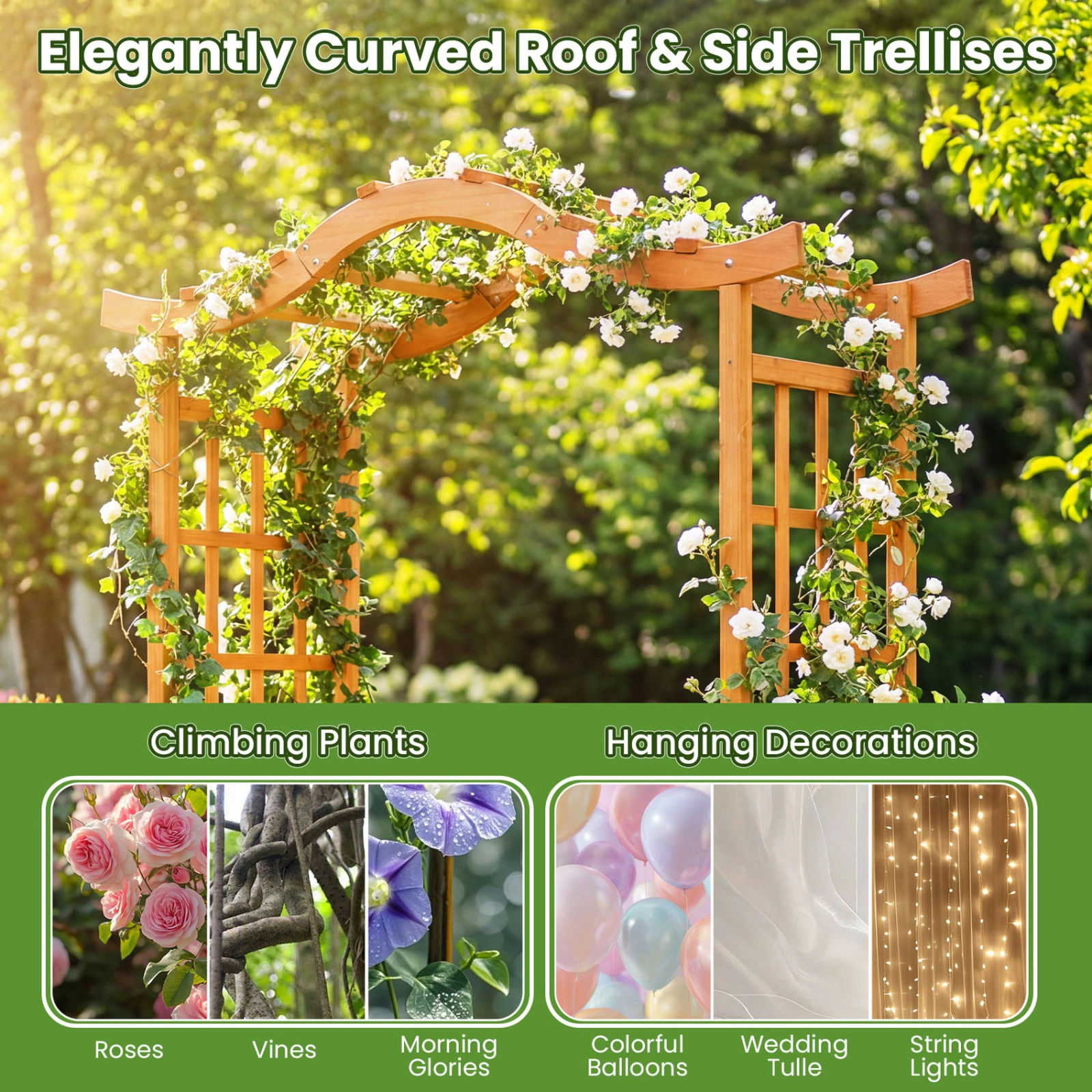 SUGIFT Yellow Wooden Garden Arbor with Gate and 2 Planter Boxes 73-in W 18-in D 83-in H 66-lb Per Planter Box