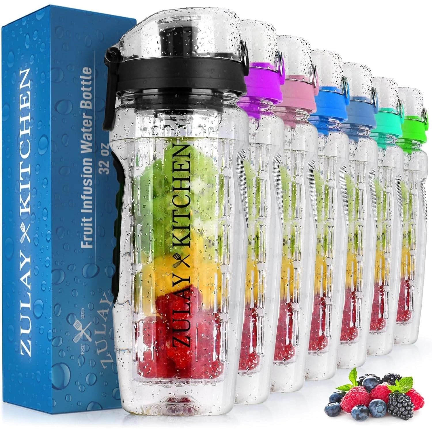 Zulay Kitchen 34oz Fruit Infuser Water Bottle with Dual Non-slip Grip & Flip Top Cap by Hydration Nation