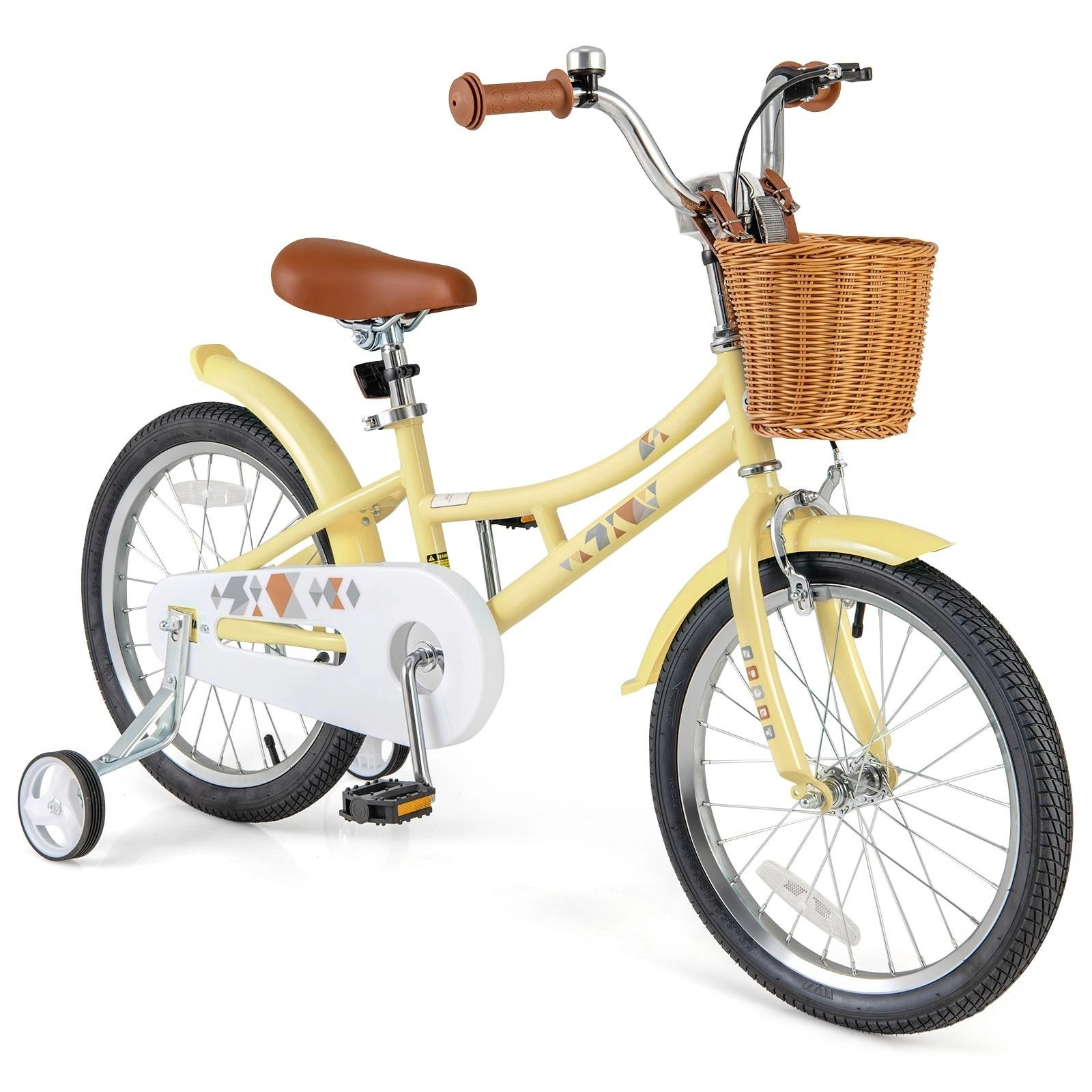 SUGIFT Height Adjustable Kids Bicycle with Training Wheels Basket and Bell 132-lb Seat Capacity Ages 4-8 Years Yellow