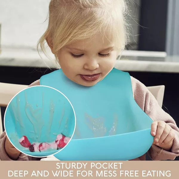Sperric Silicone Baby Bibs - Soft Bib with Food Catcher, Waterproof Material, Adjustable Fit for & Toddler